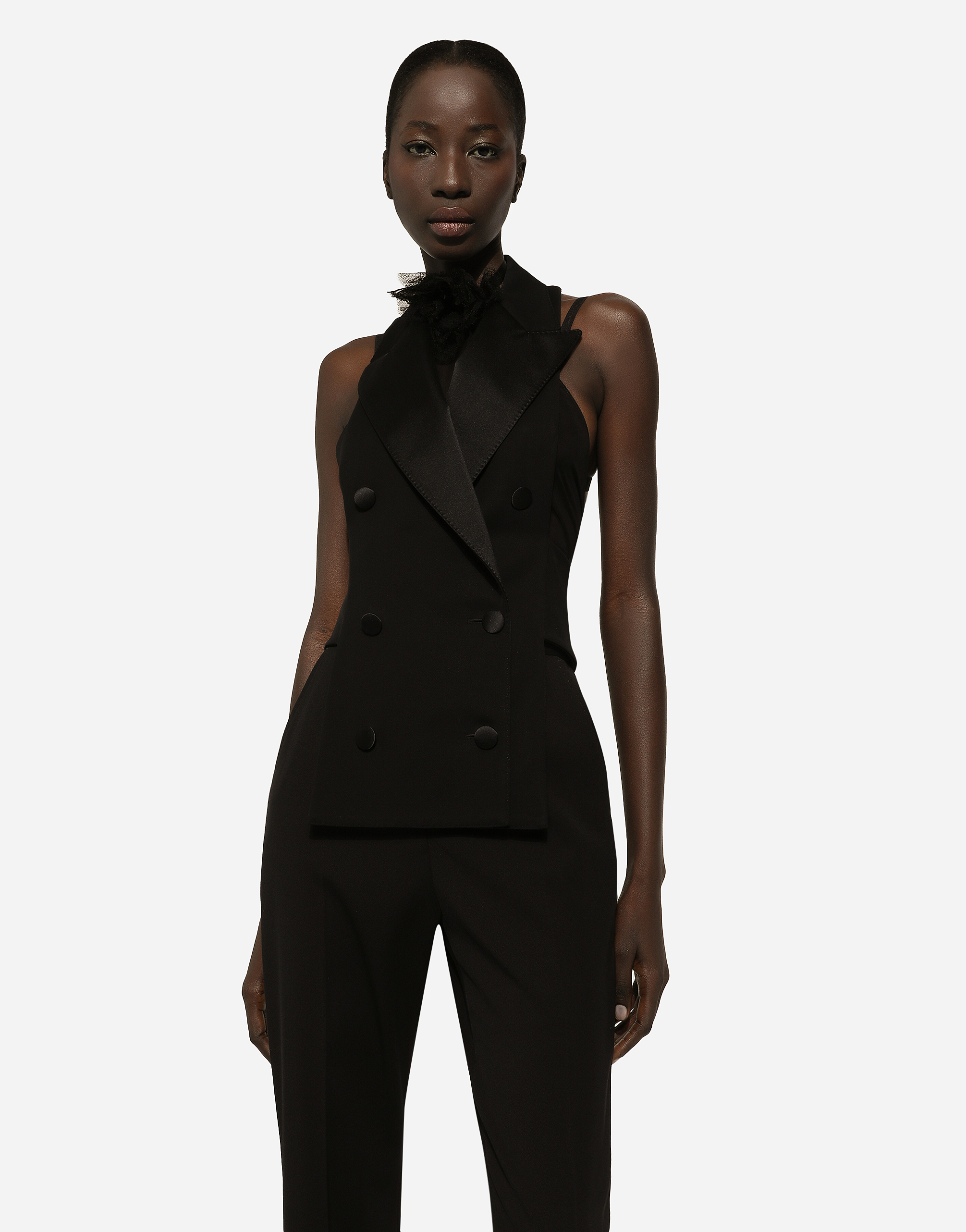 Dolce & Gabbana Open-back Virgin Wool-blend Waistcoat In ブラック