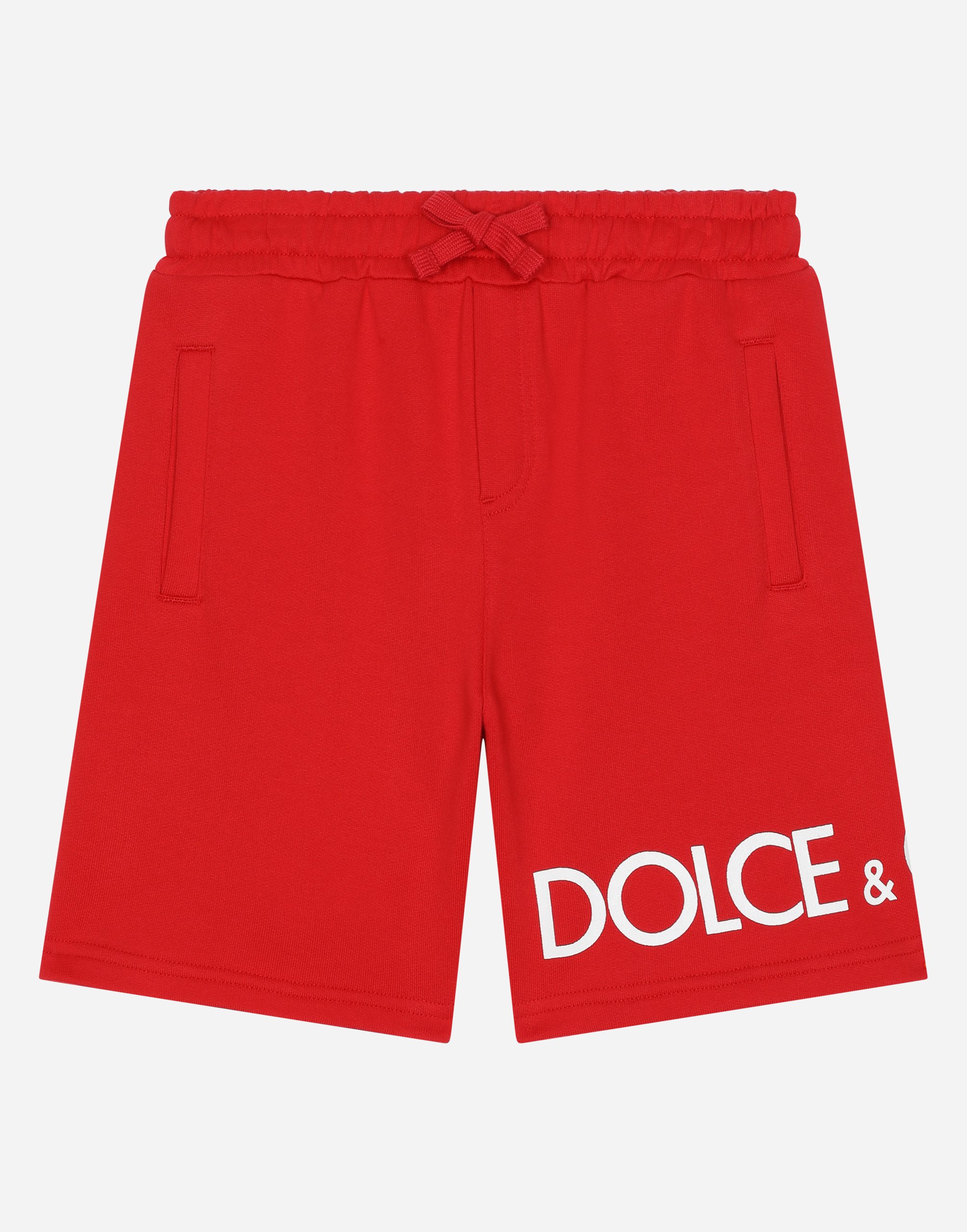 Dolce & Gabbana Kids' Jersey Jogging Shorts With Logo Print In Red