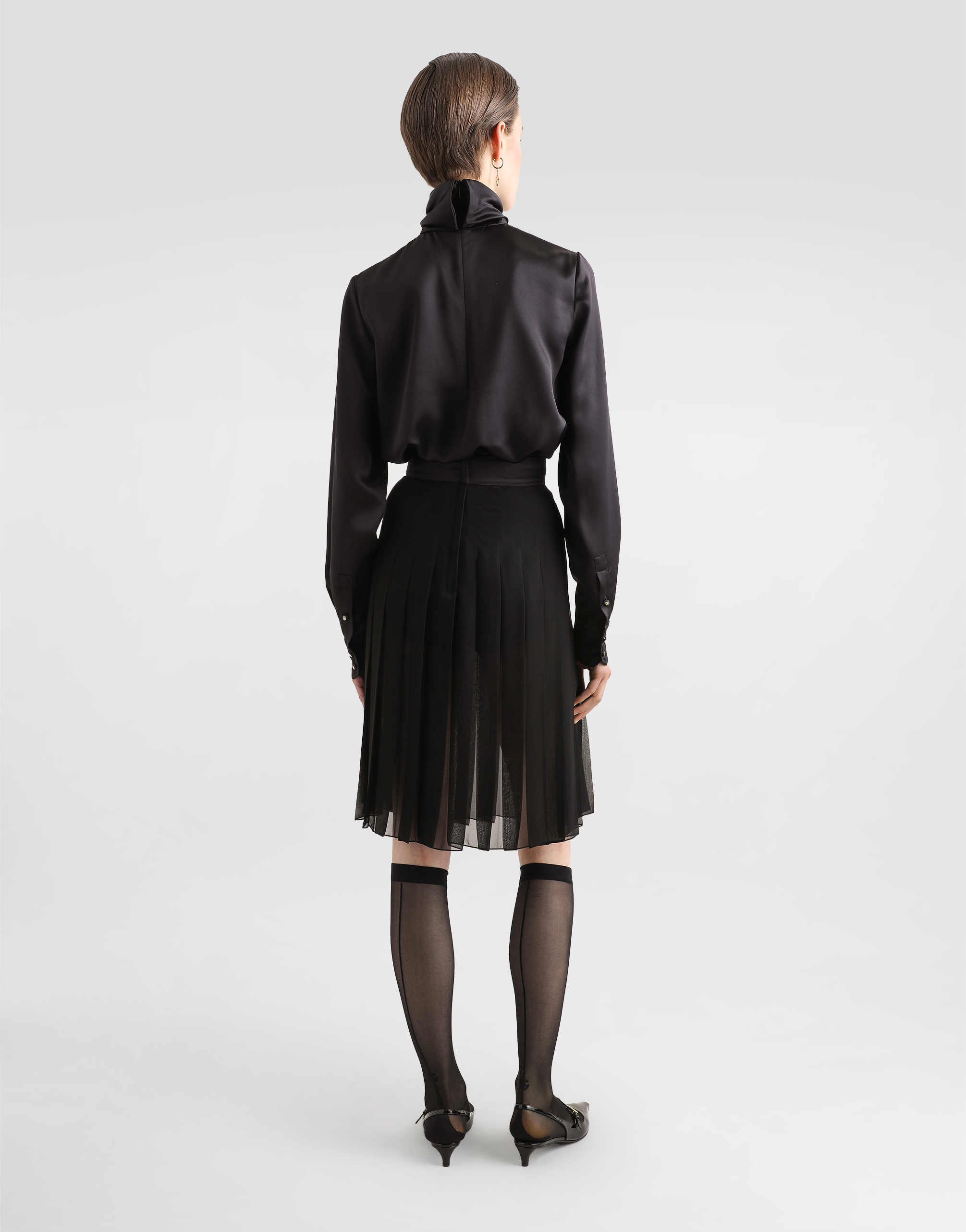 Dolce & Gabbana Pleated Chiffon Midi Circle Skirt In Black