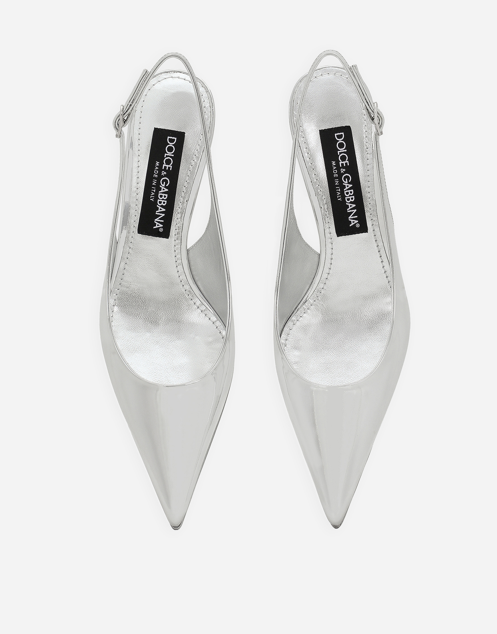 Dolce & Gabbana 60 Mirrored Leather Slingback Pumps In Silver