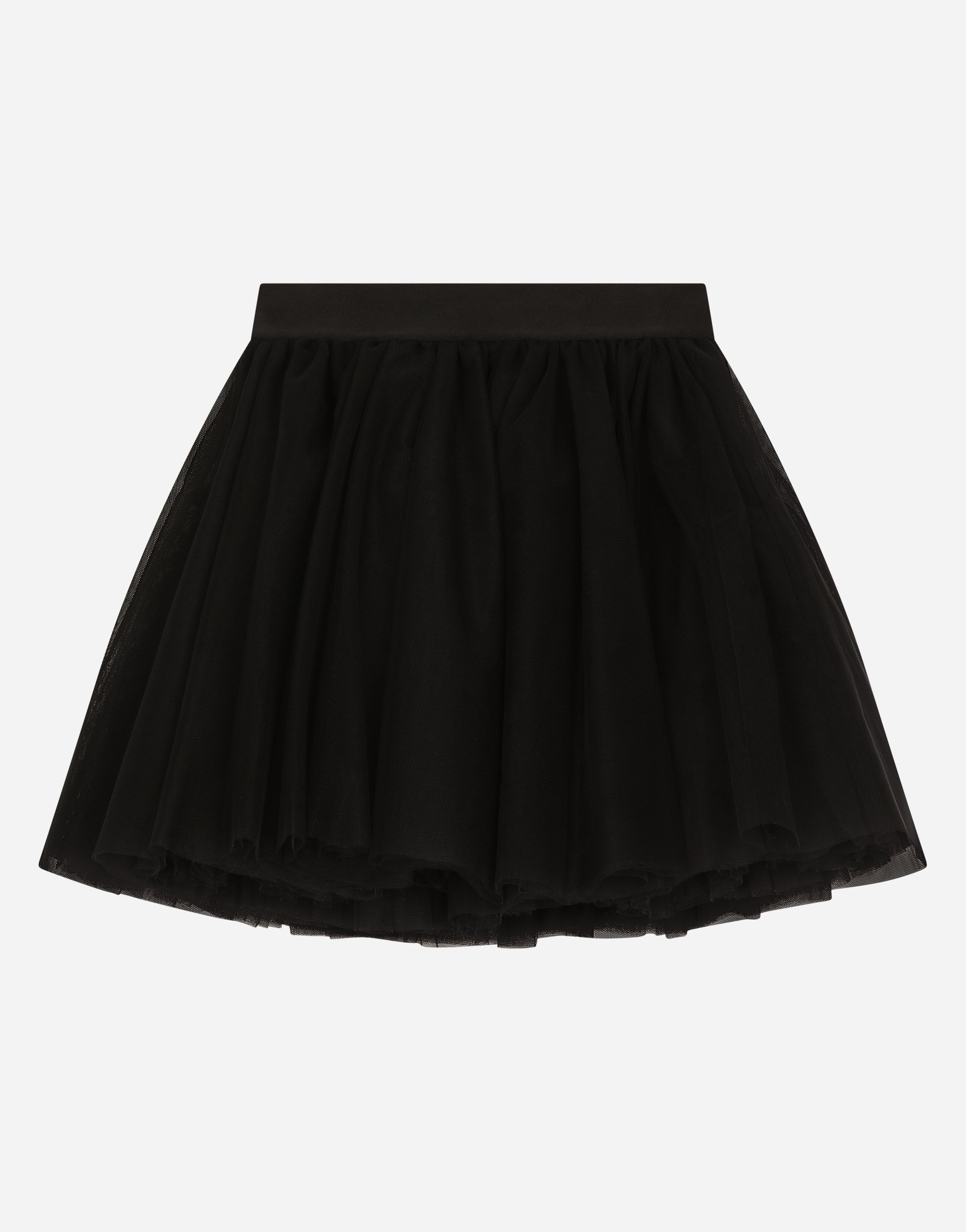 Shop Dolce & Gabbana Tulle Midi Skirt With Branded Elastic In Black
