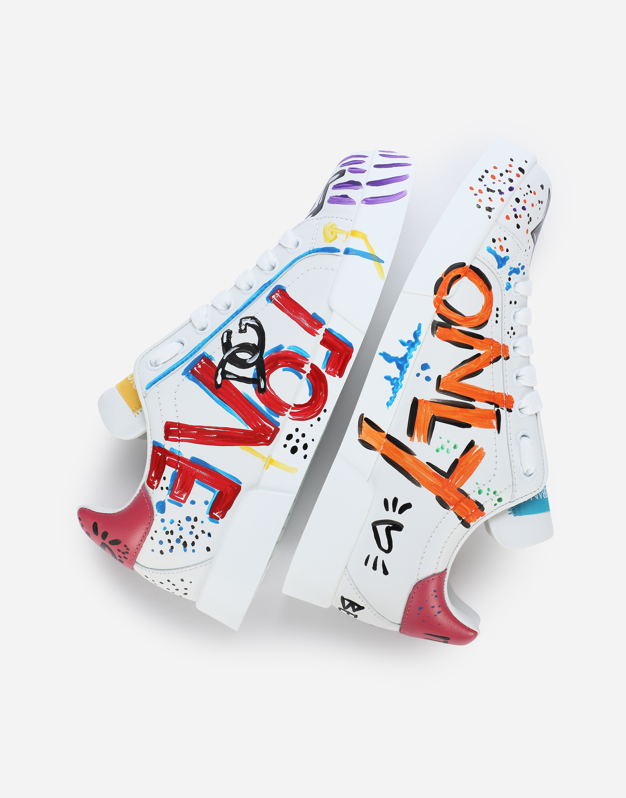 DOLCE & GABBANA CALFSKIN PORTOFINO SNEAKERS WITH LETTERING