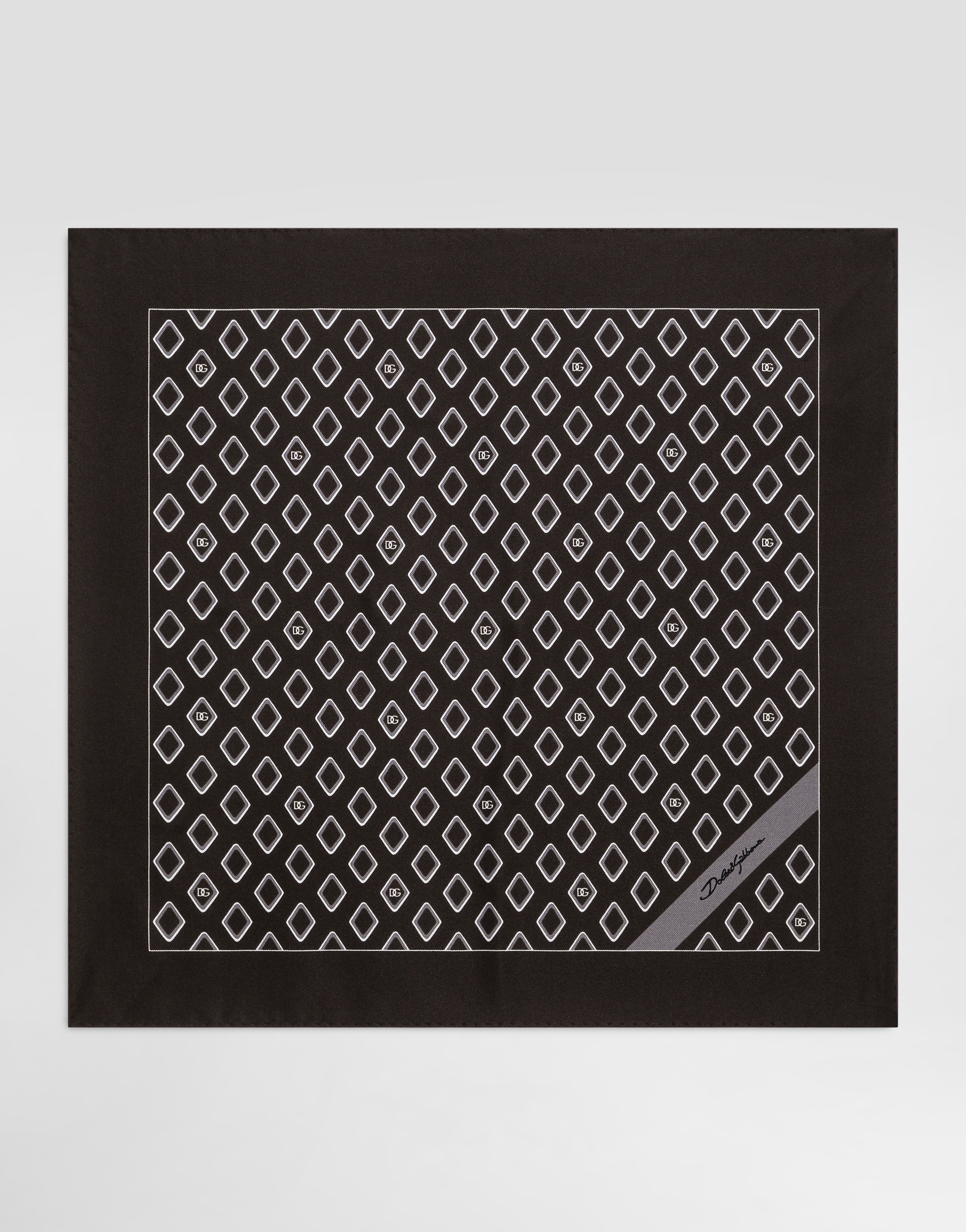 Silk pocket square with micro-design and logo