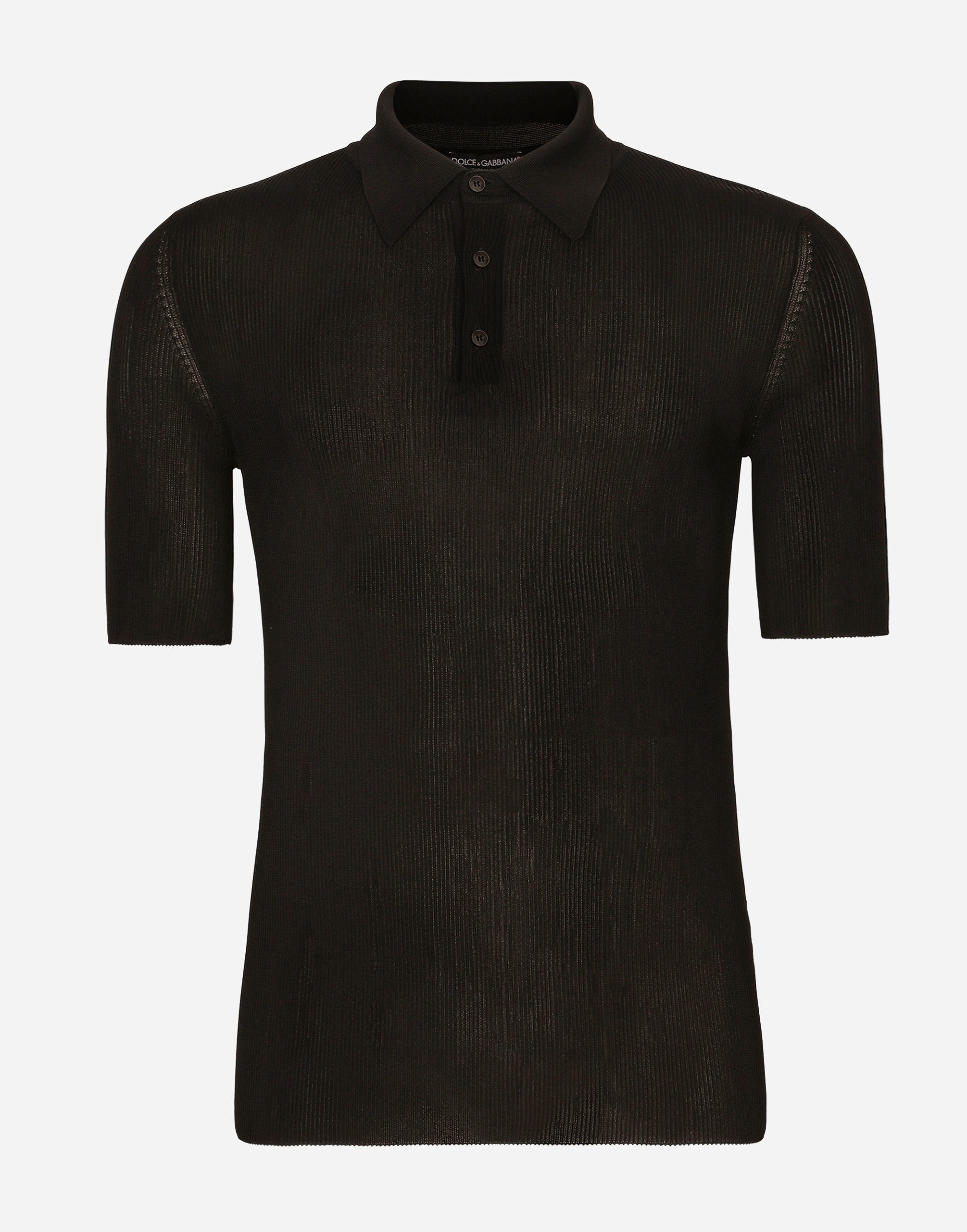 Dolce & Gabbana Ribbed Viscose Polo-shirt In Black