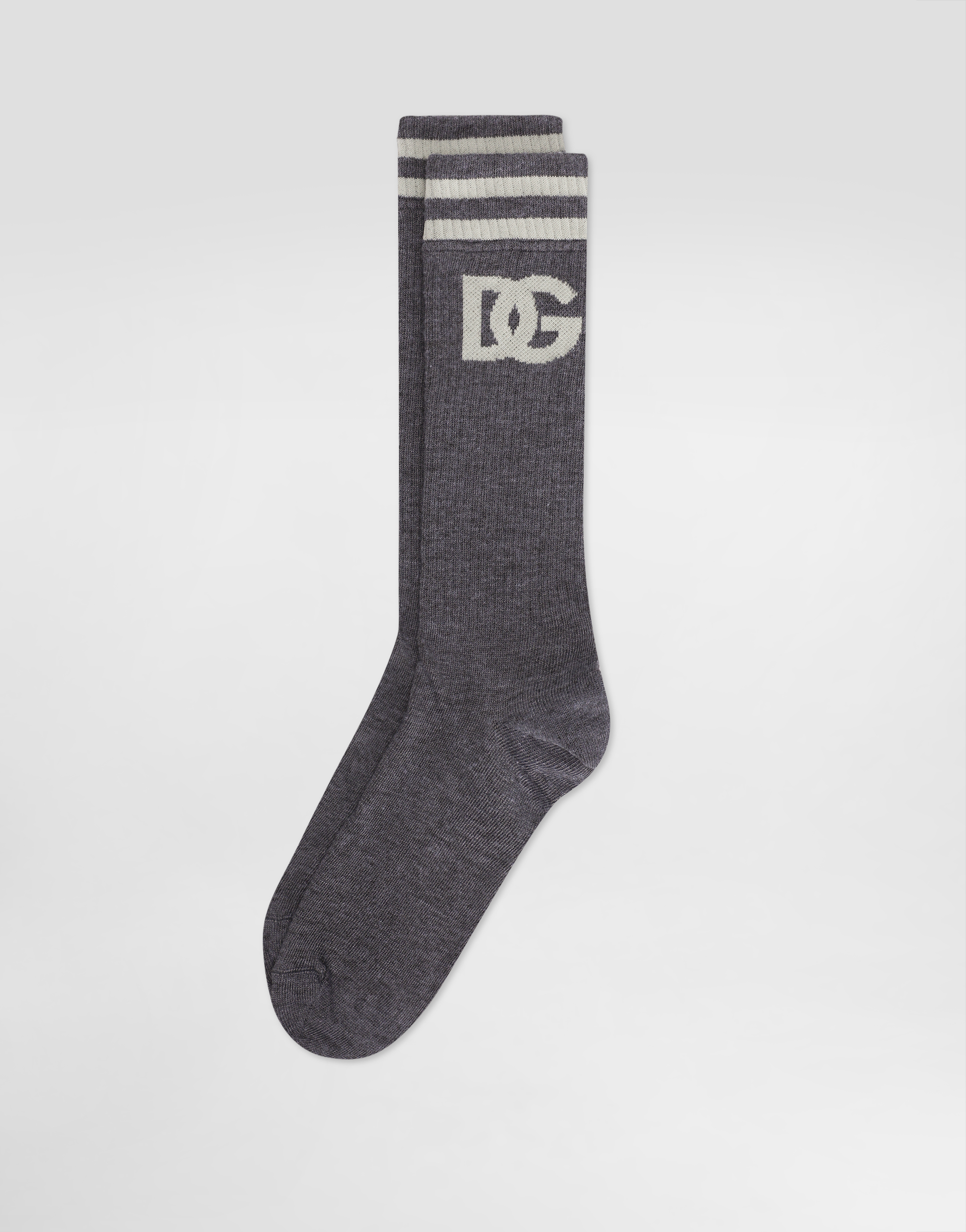 Dolce & Gabbana Fine-rib Cotton Socks With Logo In Grey