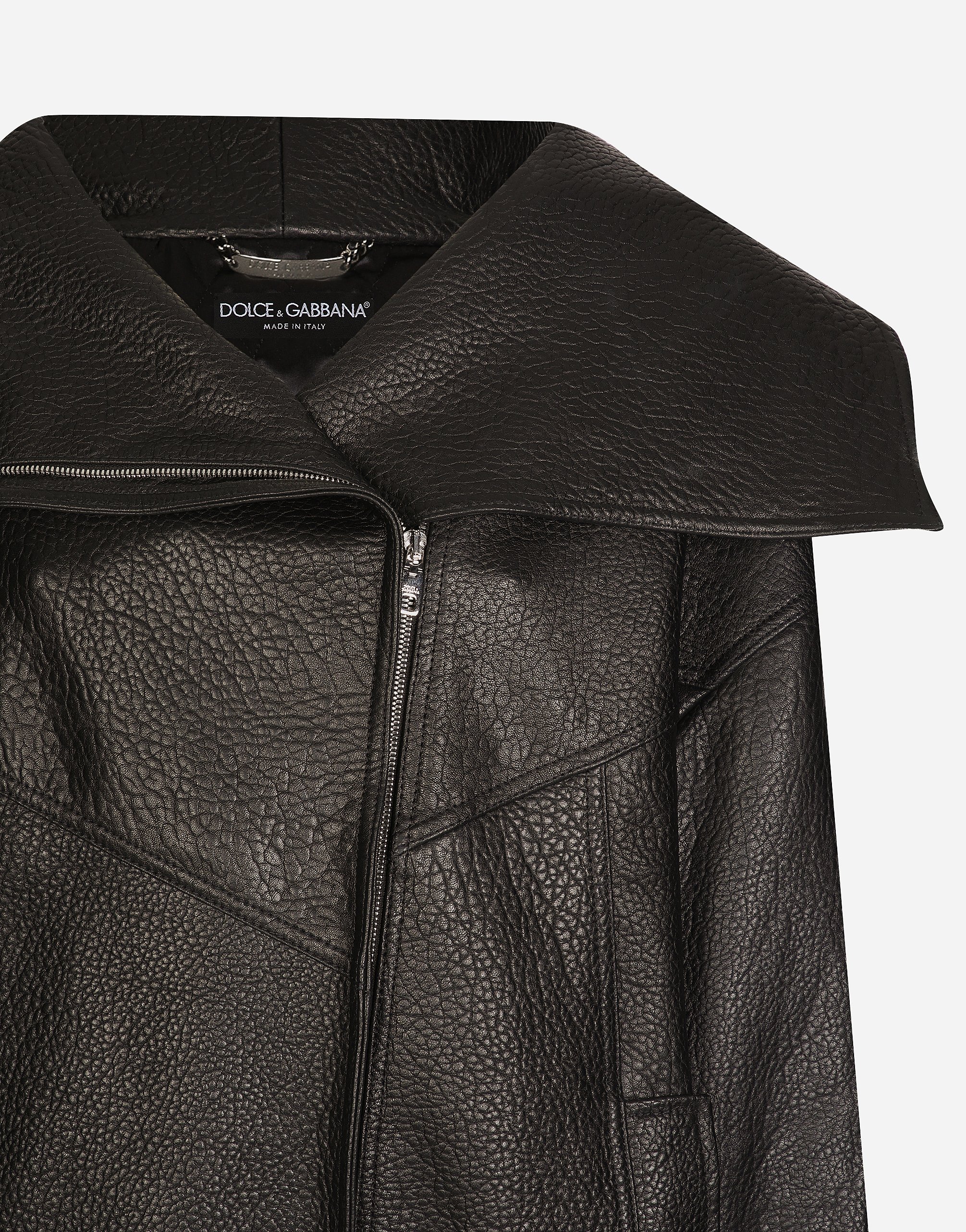 Dolce & Gabbana Oversized Zip-up Leather Biker Jacket In ブラック