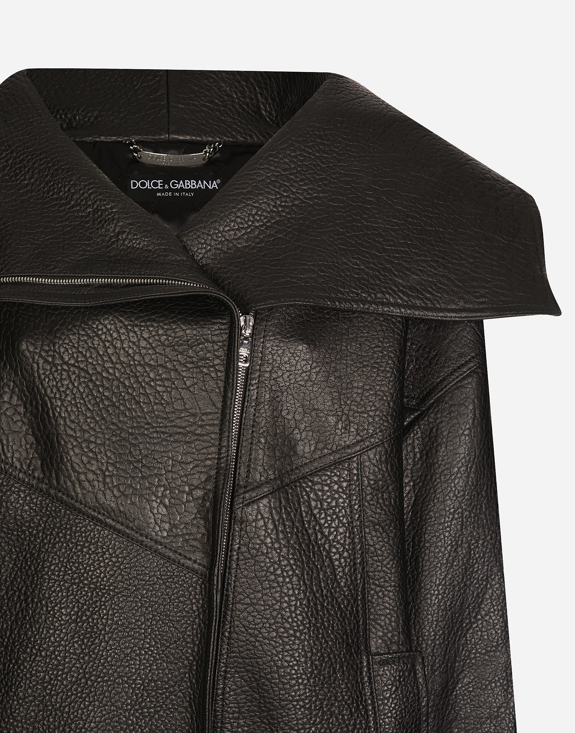 Dolce & Gabbana Oversized Zip-up Leather Biker Jacket In ブラック