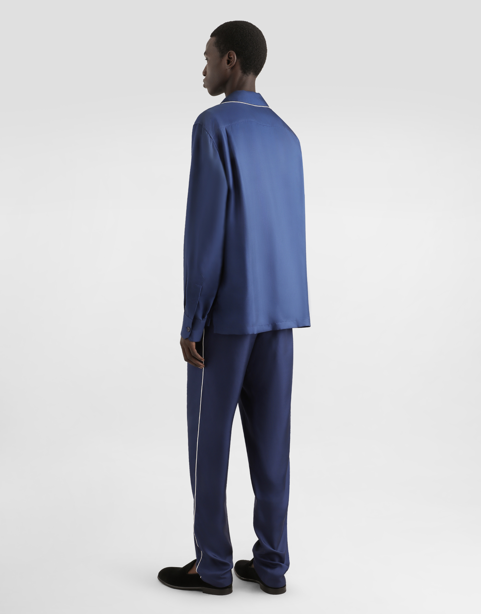 Shop Dolce & Gabbana Silk Jogging Pants With Dg Embroidered Patch In Blue