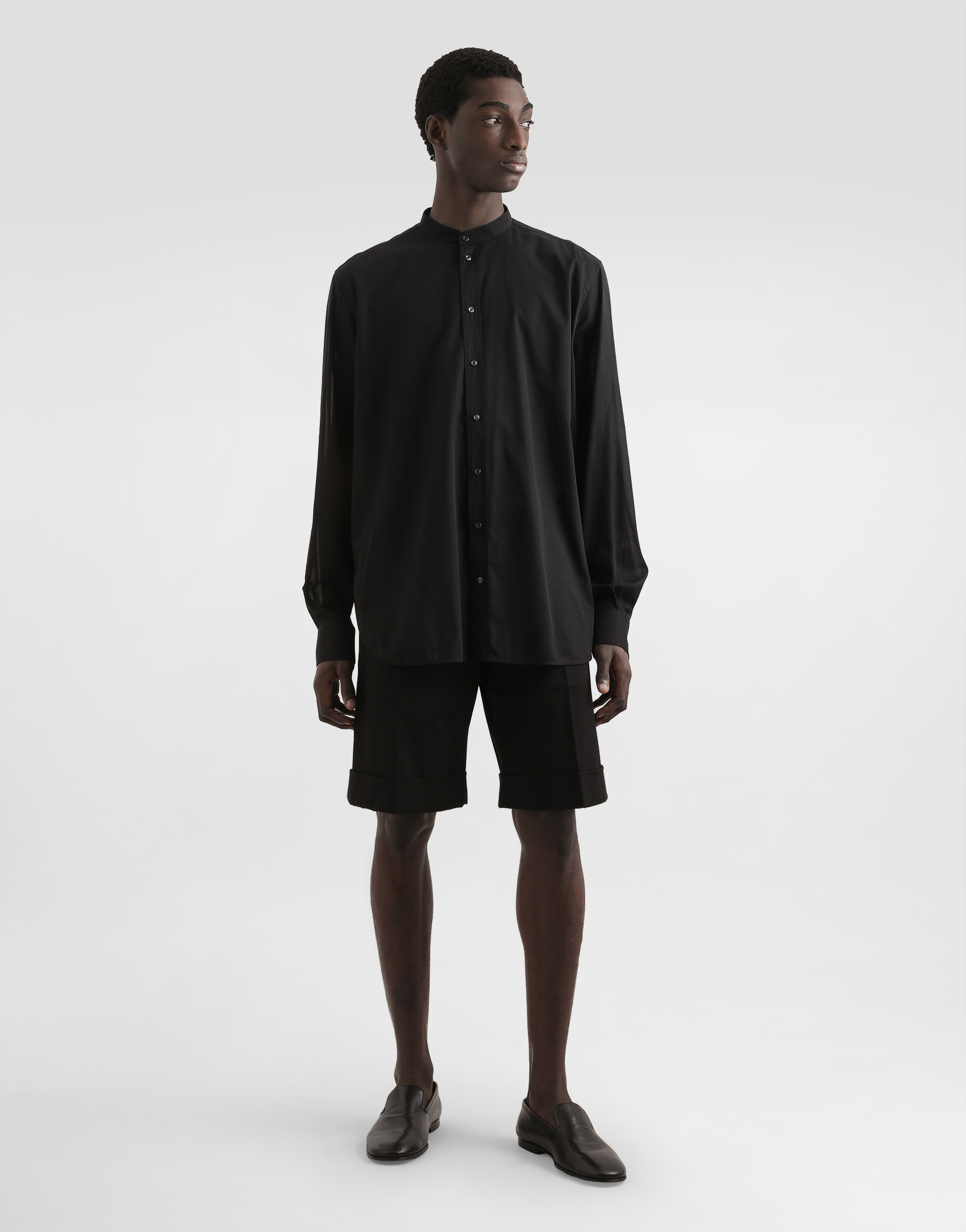 Cotton canvas mandarin shirt