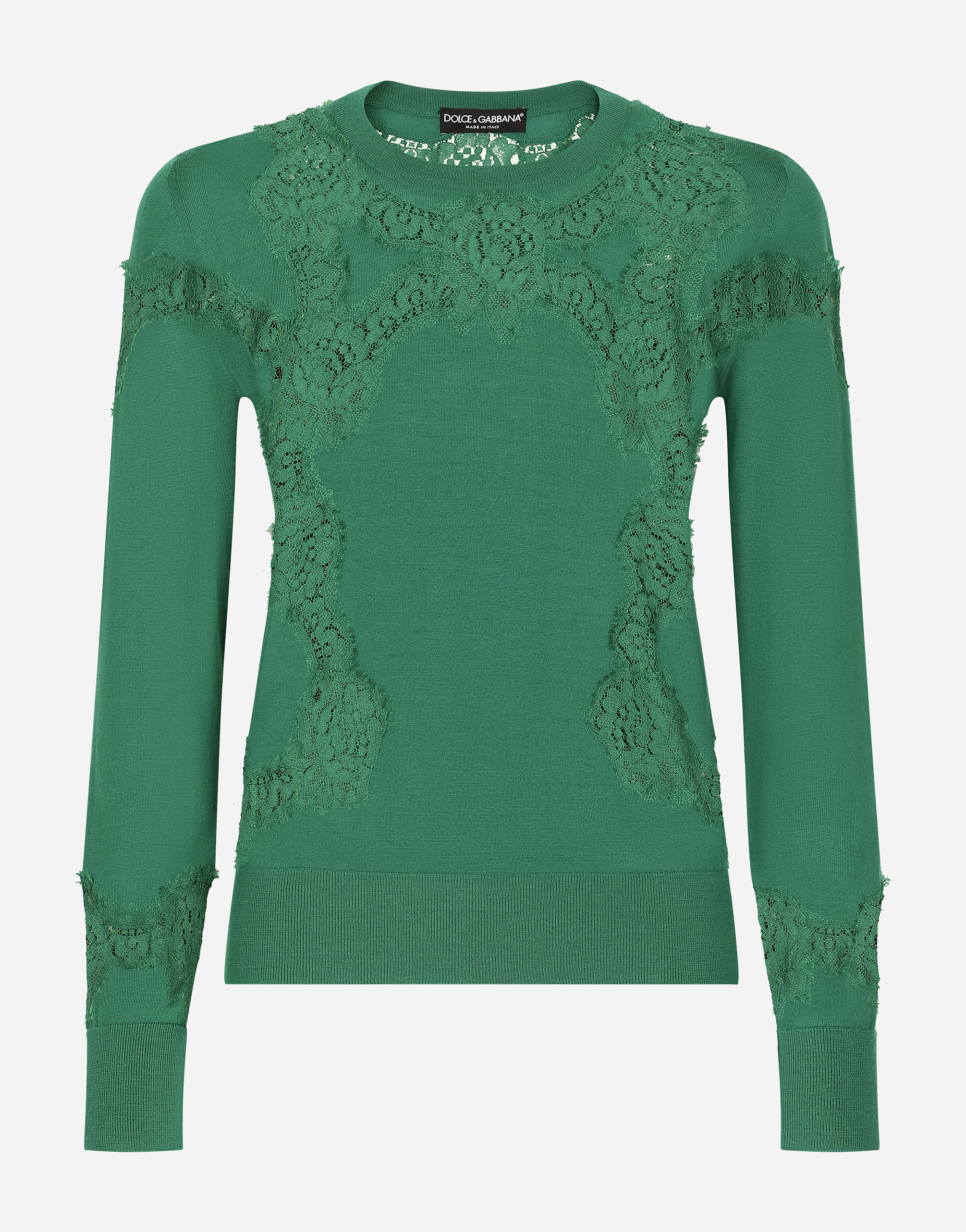 DOLCE & GABBANA CASHMERE AND SILK SWEATER WITH LACE INLAY