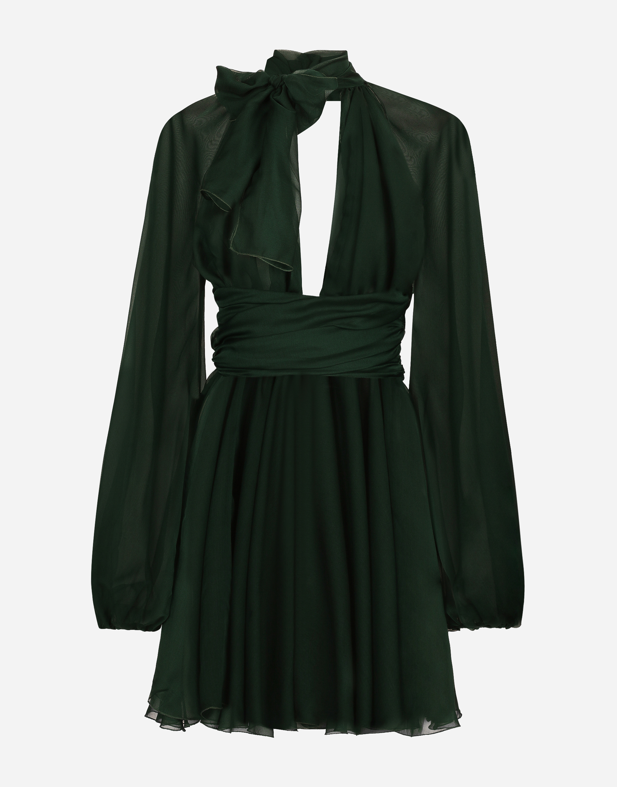 Dolce & Gabbana V-neck Silk Dress In Green