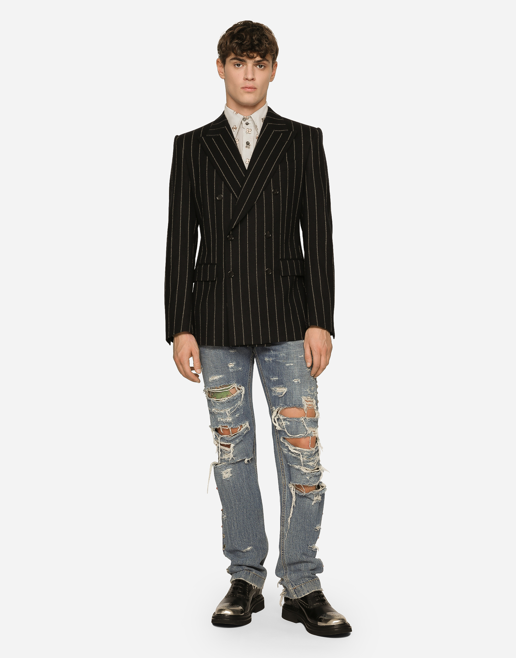 DOLCE & GABBANA DOUBLE-BREASTED JACKET IN PINSTRIPE STRETCH WOOL