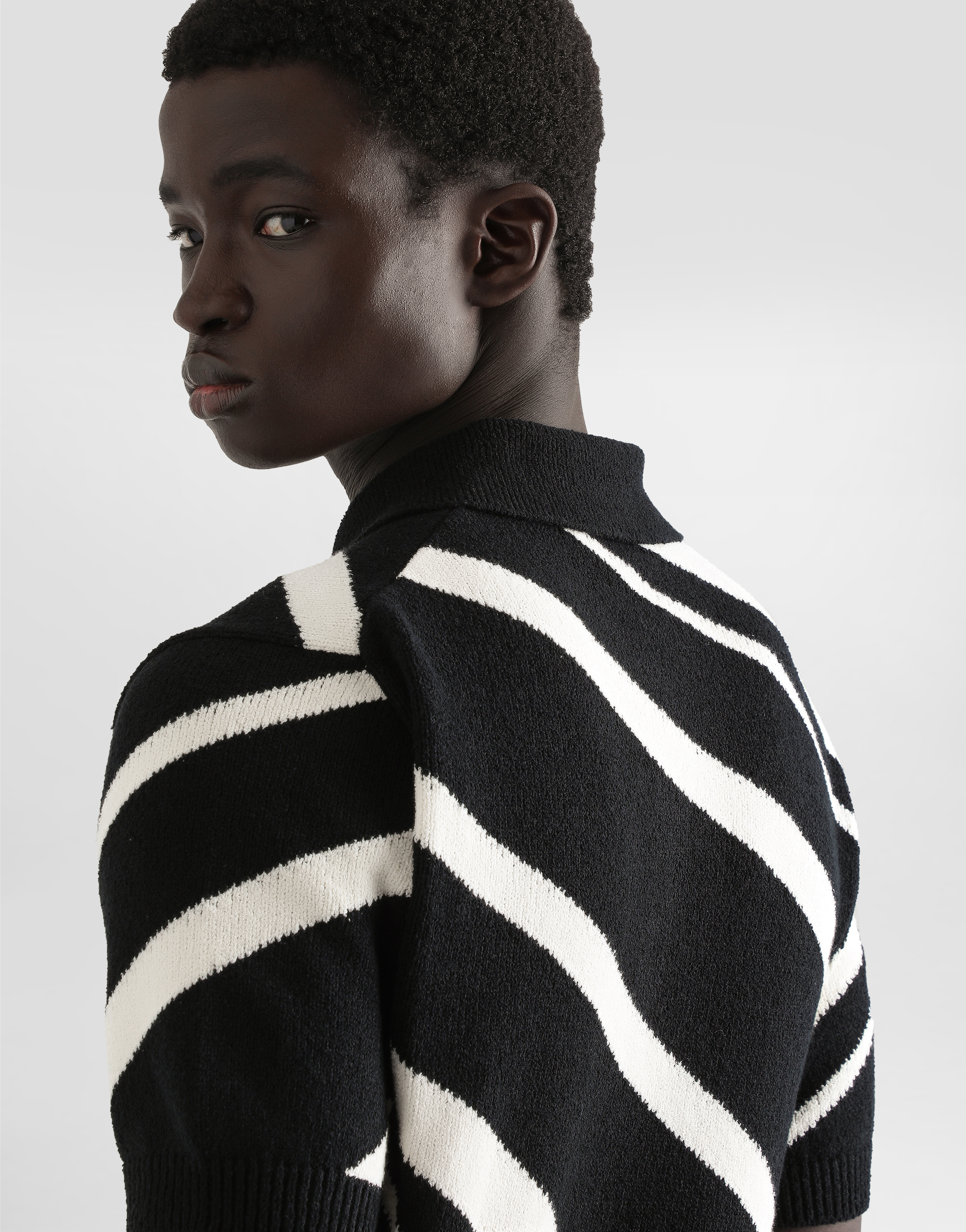 Short-sleeved cotton polo-shirt with striped inlay
