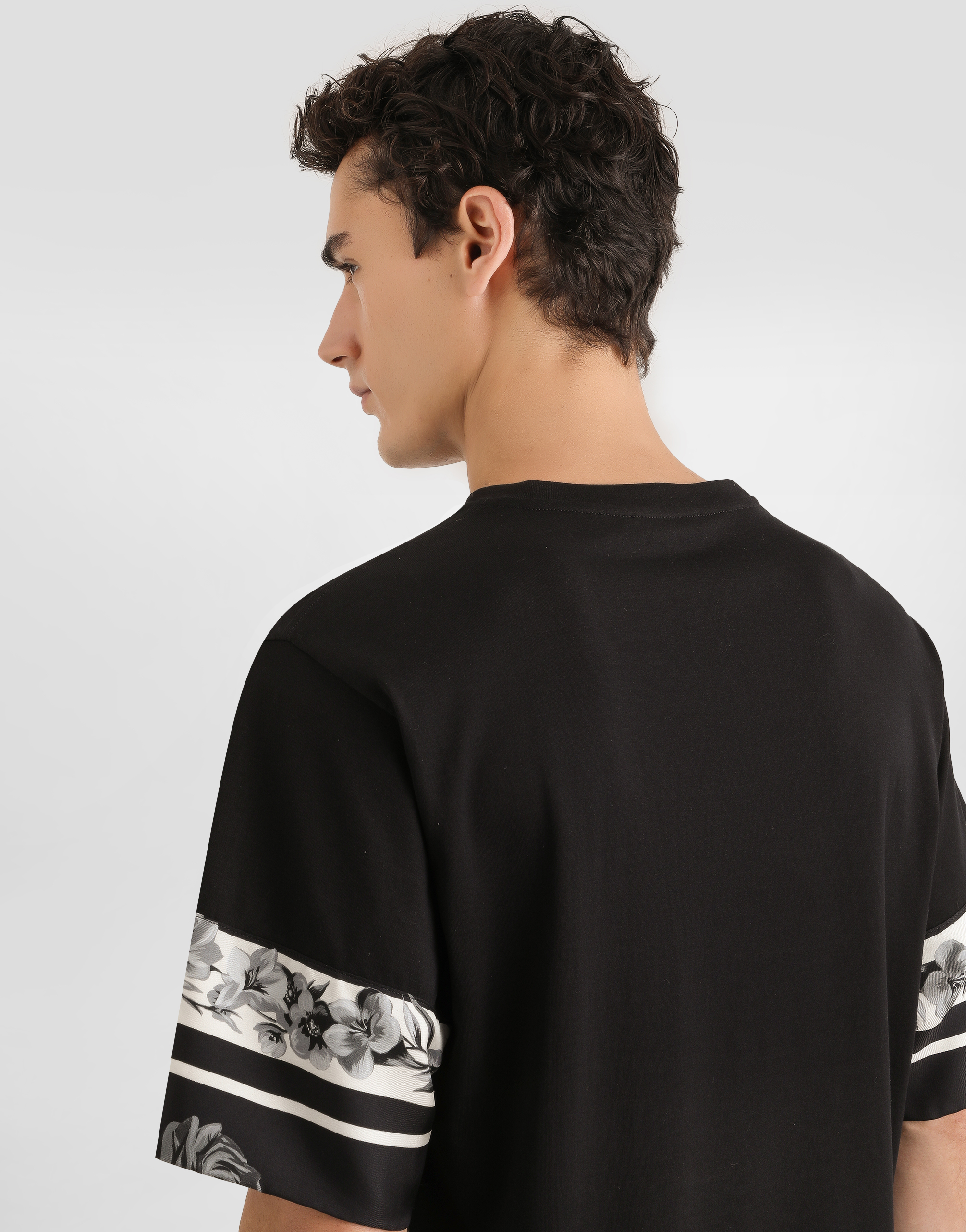 Dolce & Gabbana Cotton And Silk T-shirt With Print In Black