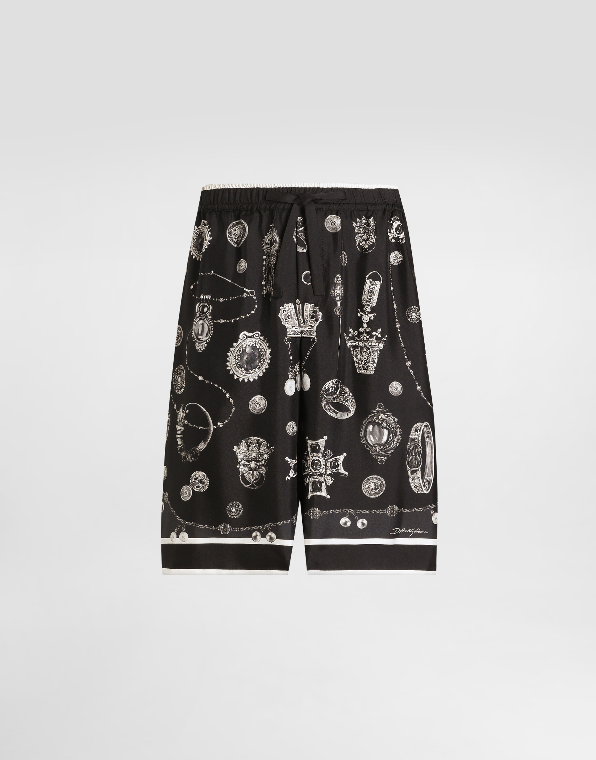 Dolce & Gabbana Medal-print Silk Twill Bermuda Shorts In Black
