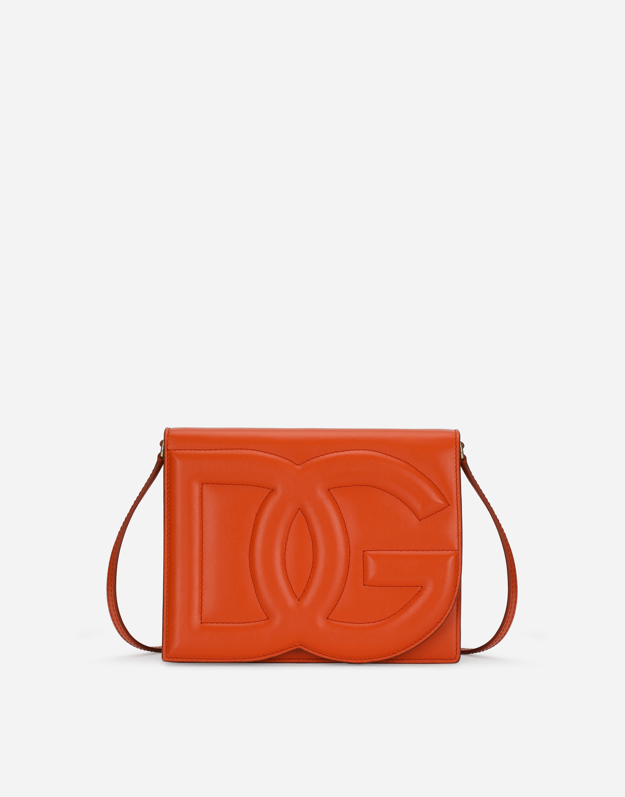 Dolce & Gabbana Calfskin Crossbody Bag With Logo - Woman Shoulder And Crossbody Bags Orange Leather Onesize