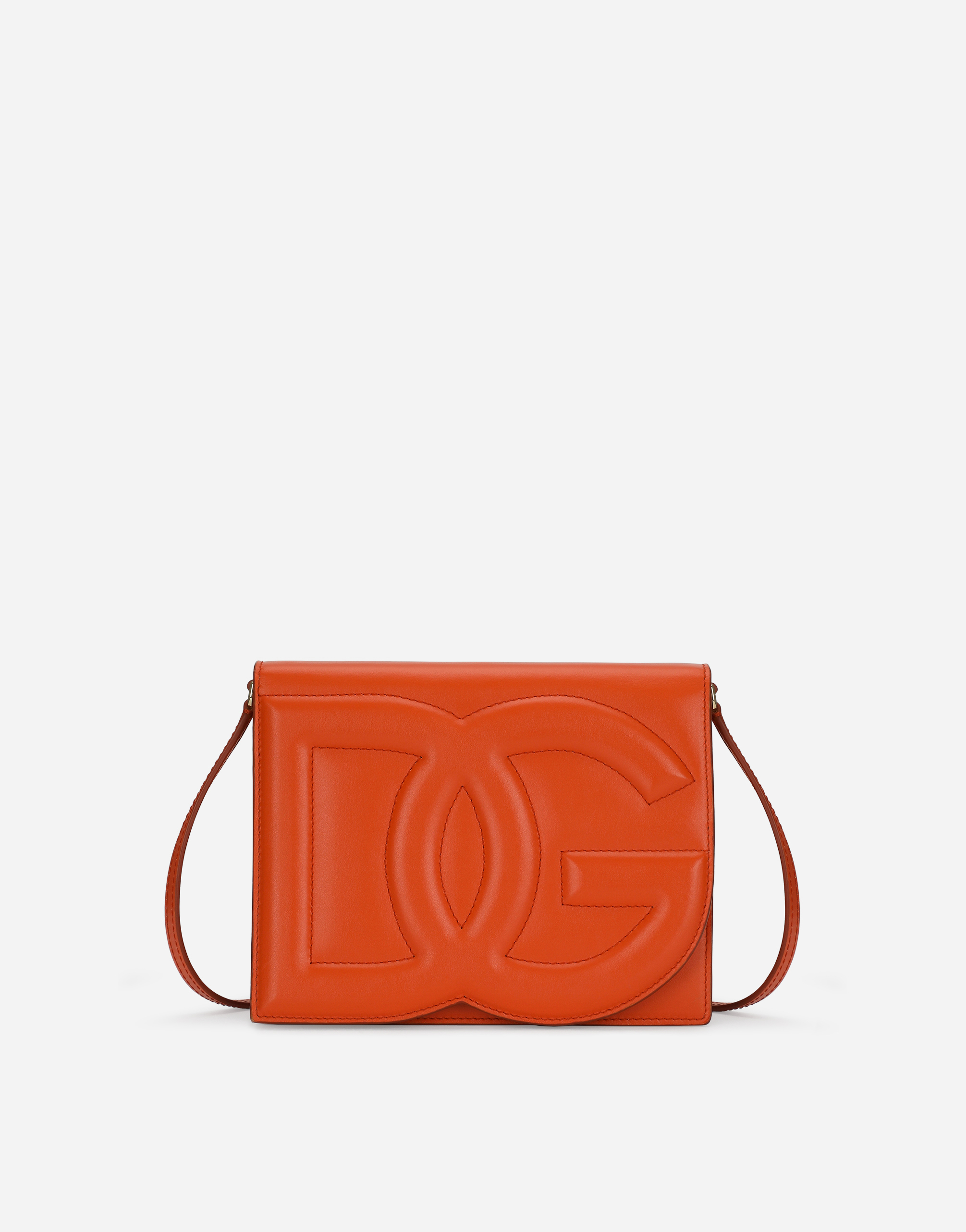 Dolce & Gabbana Calfskin Crossbody Bag With Logo In Orange