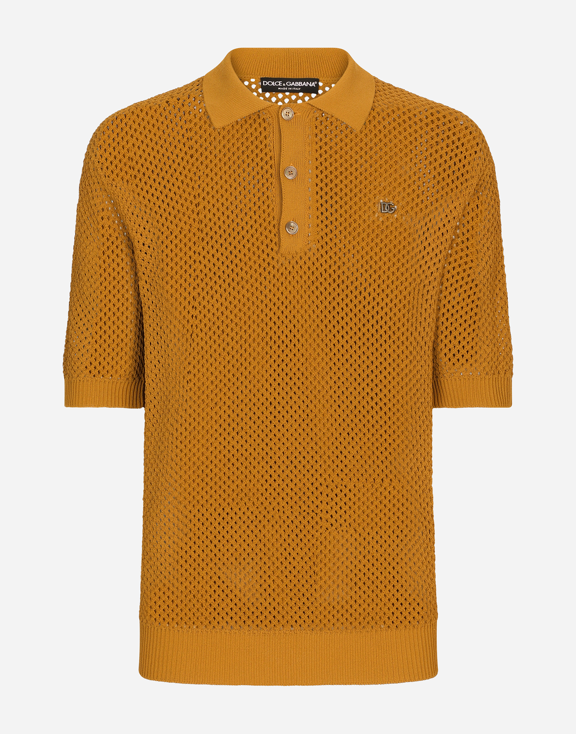 DOLCE & GABBANA MESH-STITCH POLO-SHIRT WITH DG HARDWARE