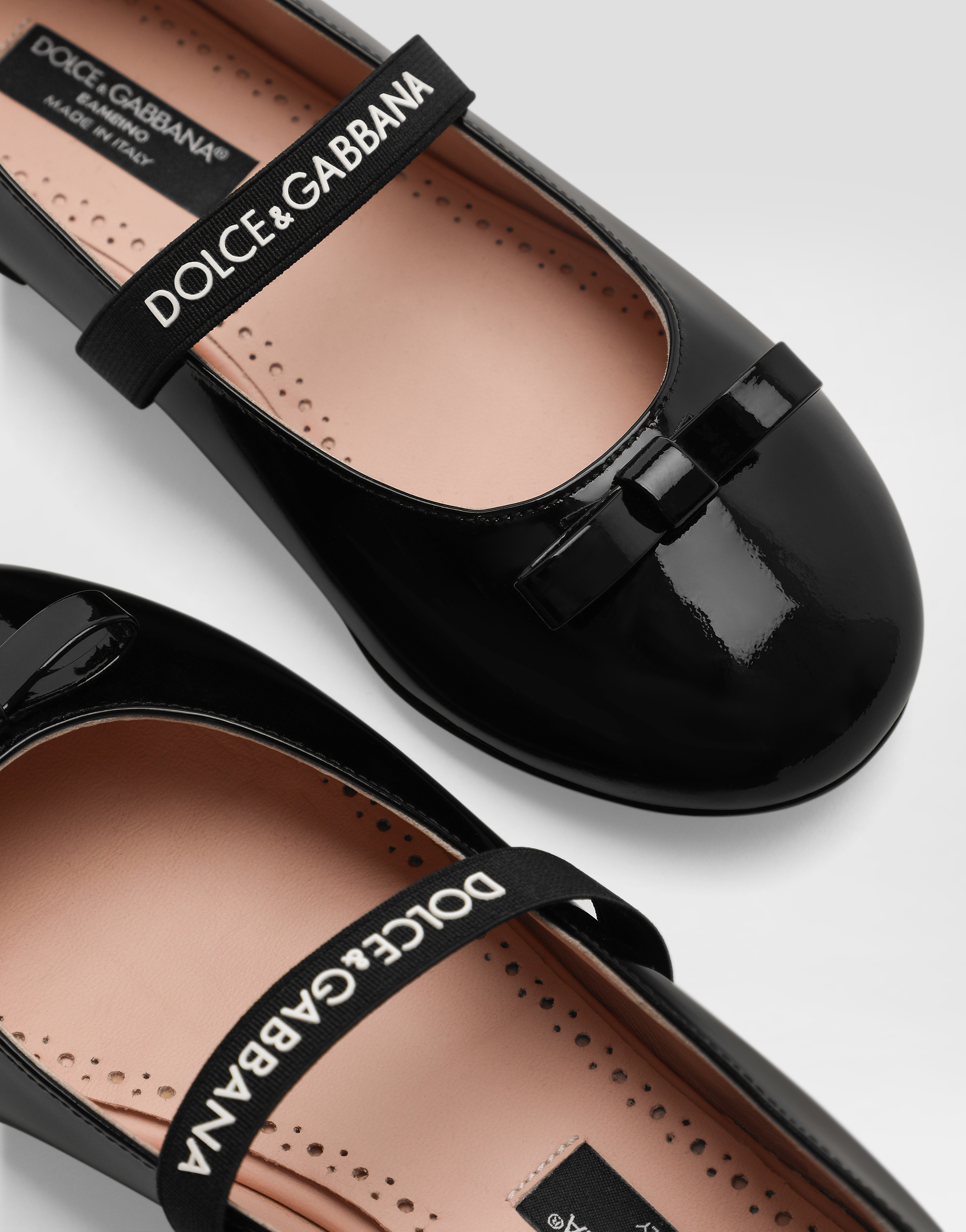 Dolce & Gabbana Black Bow Patent-leather Ballerina Shoes Eur 21 /5 Uk In Black