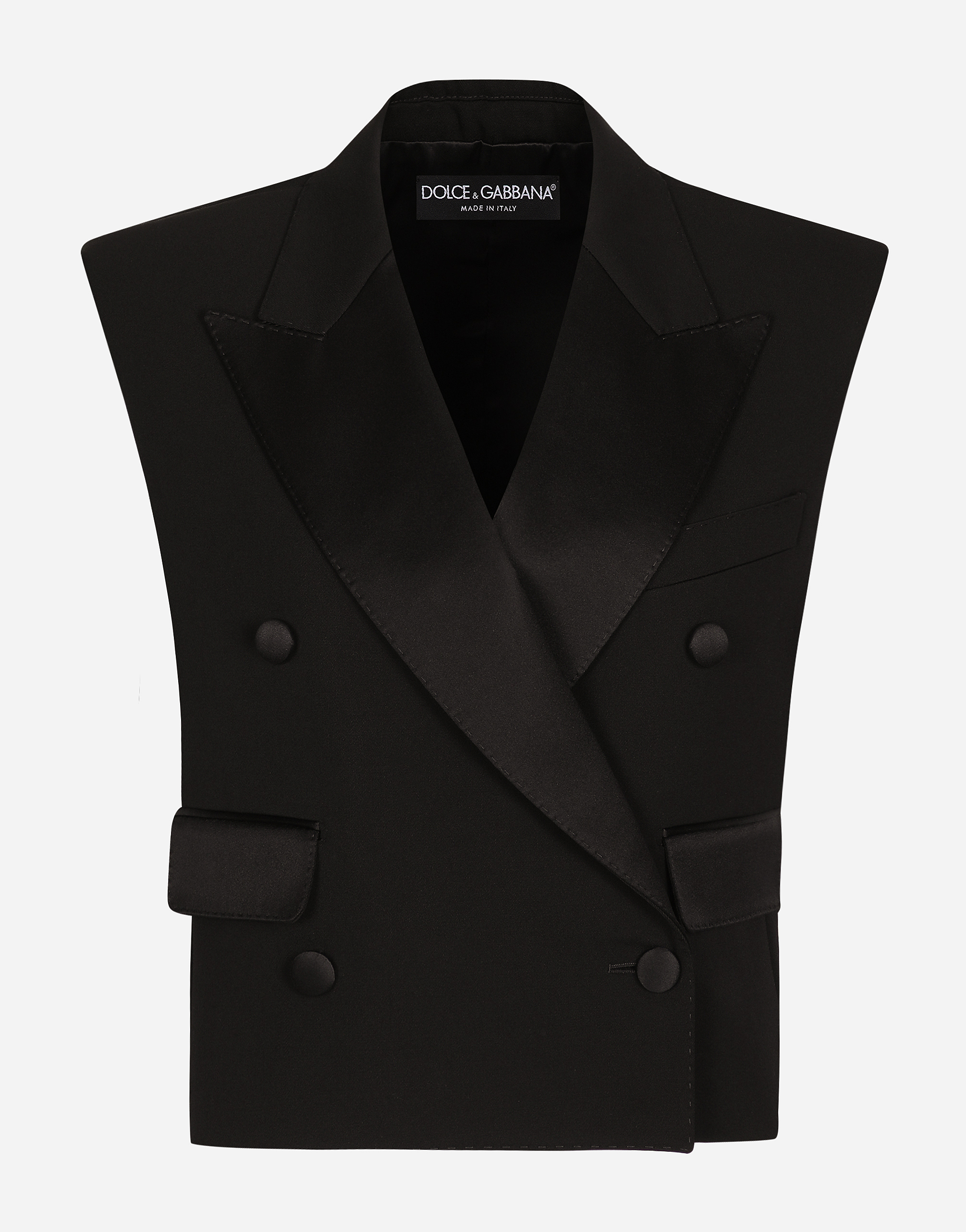 Dolce & Gabbana Sleeveless Double-breasted Wool Gabardine Tuxedo Jacket - Woman Blazers Black Wool