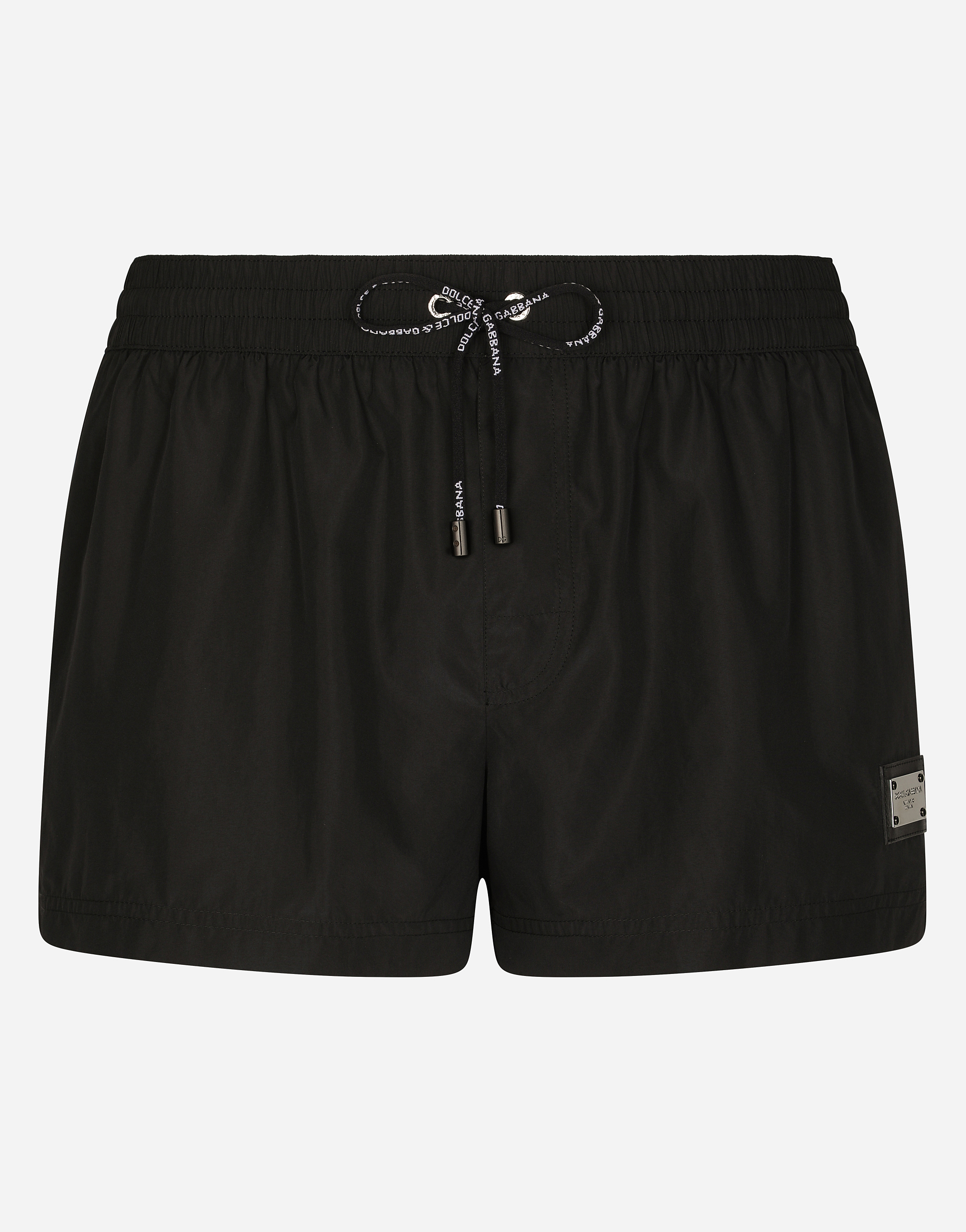Dolce & Gabbana Black Swimsuit With Logo Plate On The Front In Black