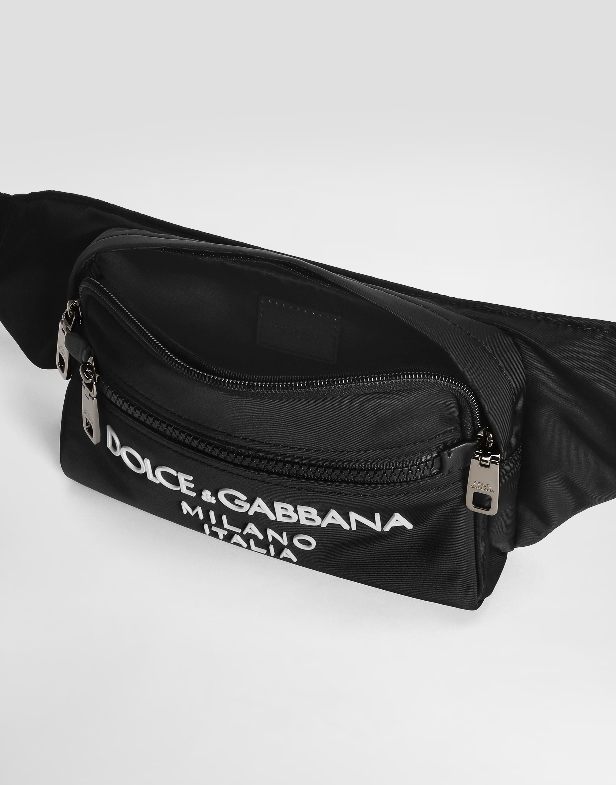 Shop Dolce & Gabbana Small Nylon Belt Bag With Rubberized Logo In Black