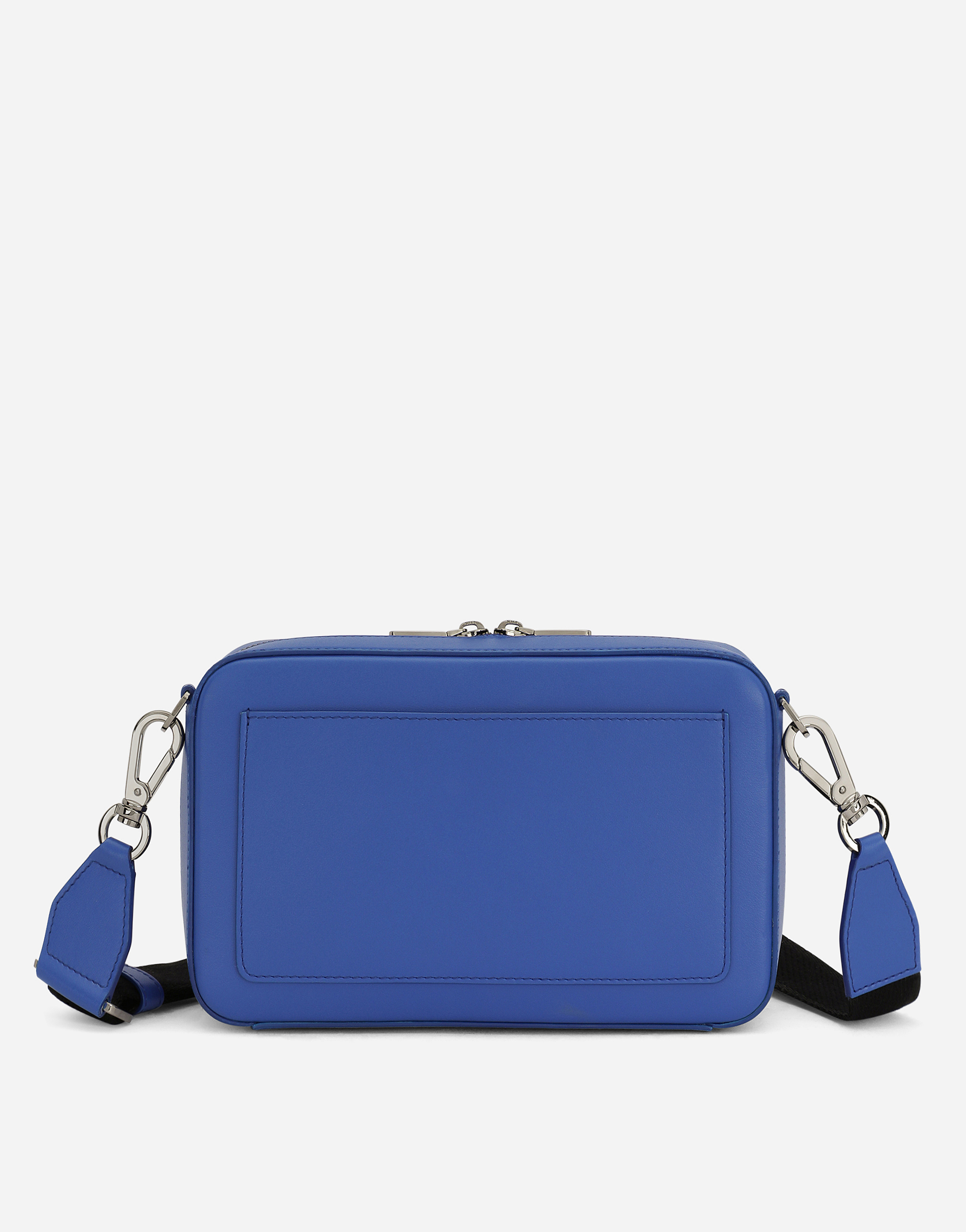 Shop Dolce & Gabbana Calfskin Crossbody Bag With Raised Logo In Blue