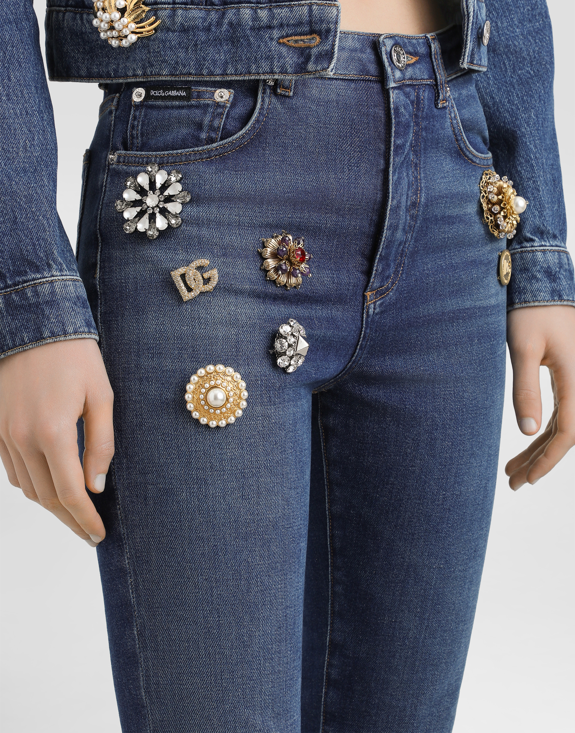 Dolce & Gabbana Bejeweled High-rise Jeans In Blue