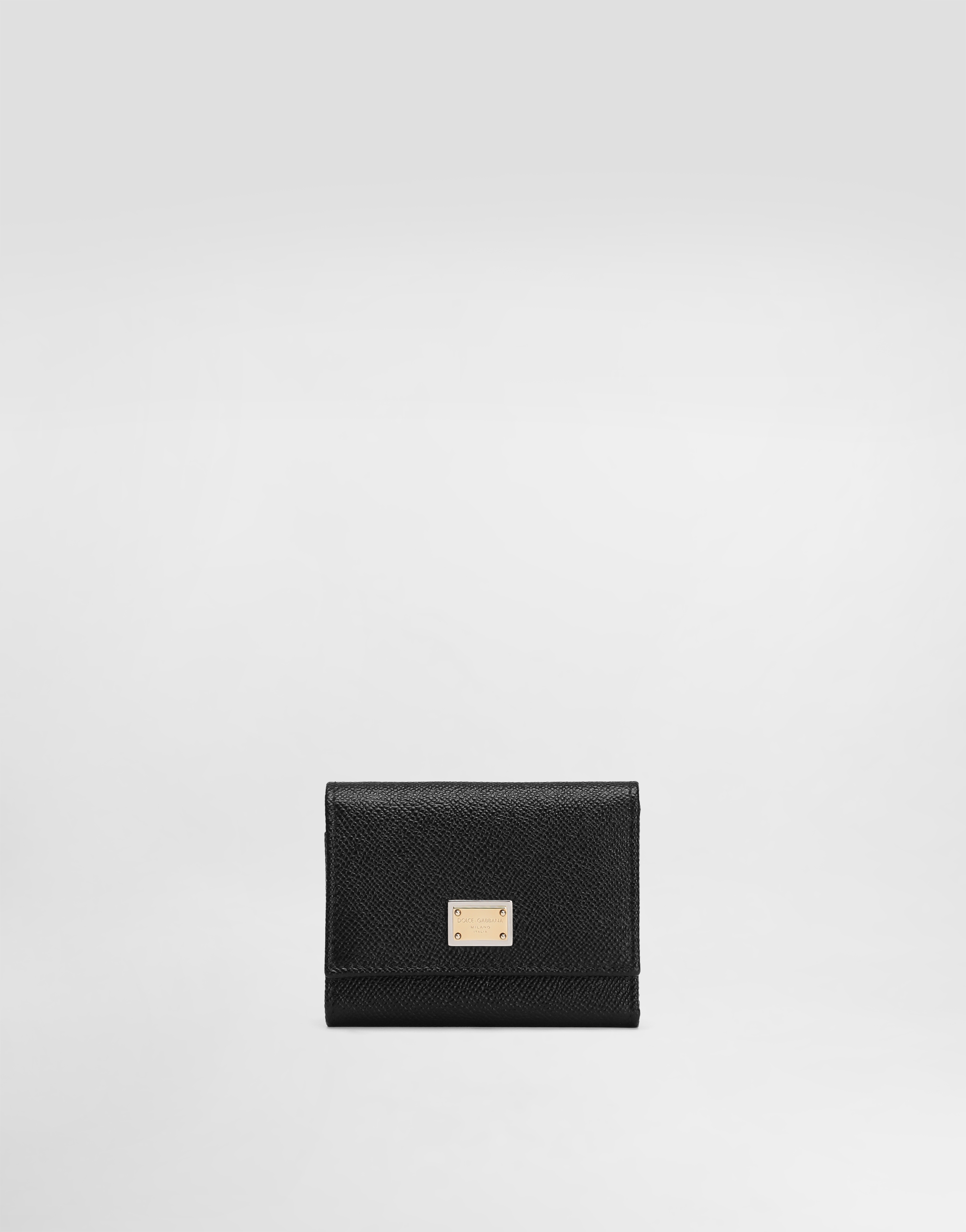 Dolce & Gabbana Dauphine Calfskin Wallet With Branded Plate In Black