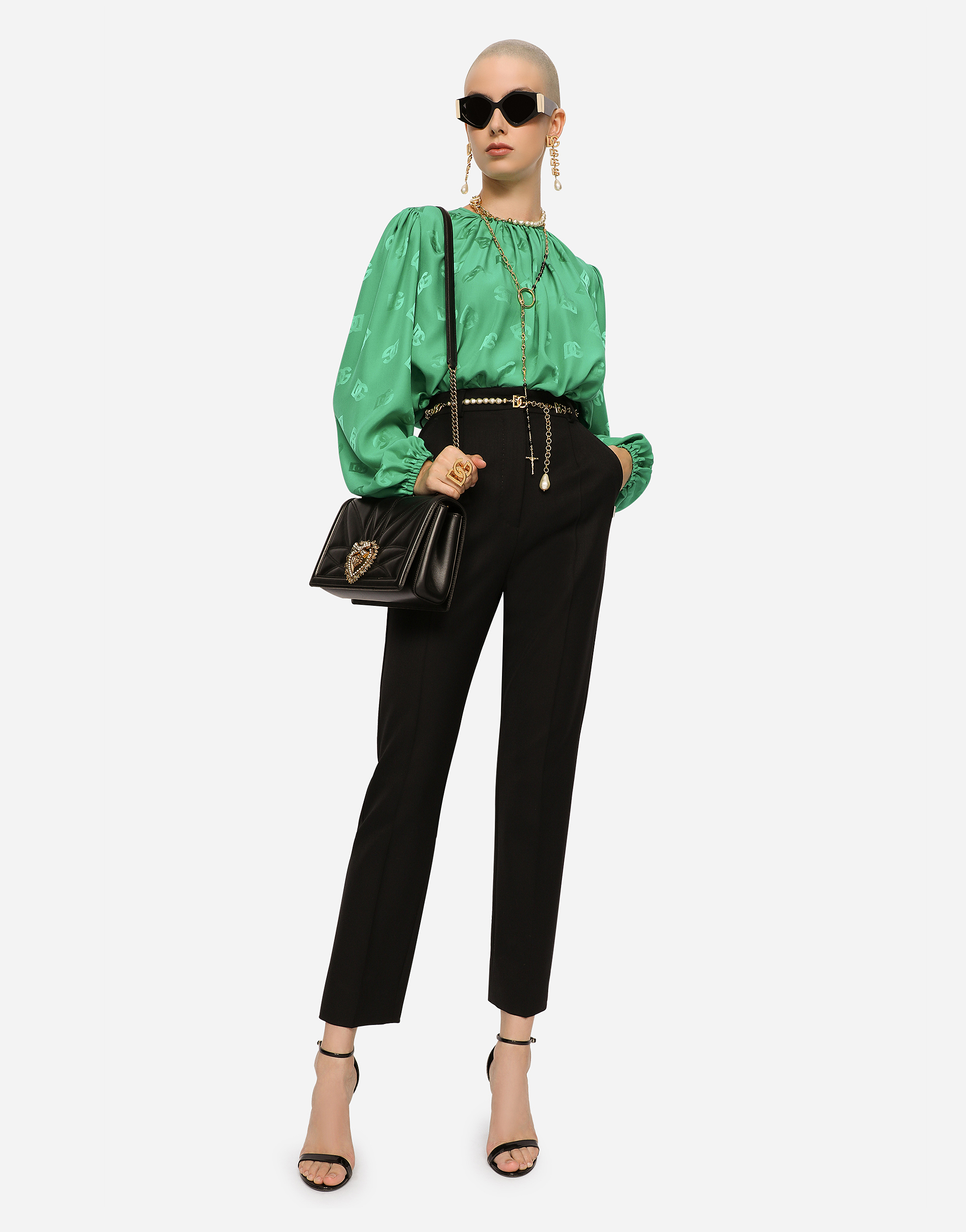 DOLCE & GABBANA SILK BLOUSE WITH ALL-OVER DG LOGO