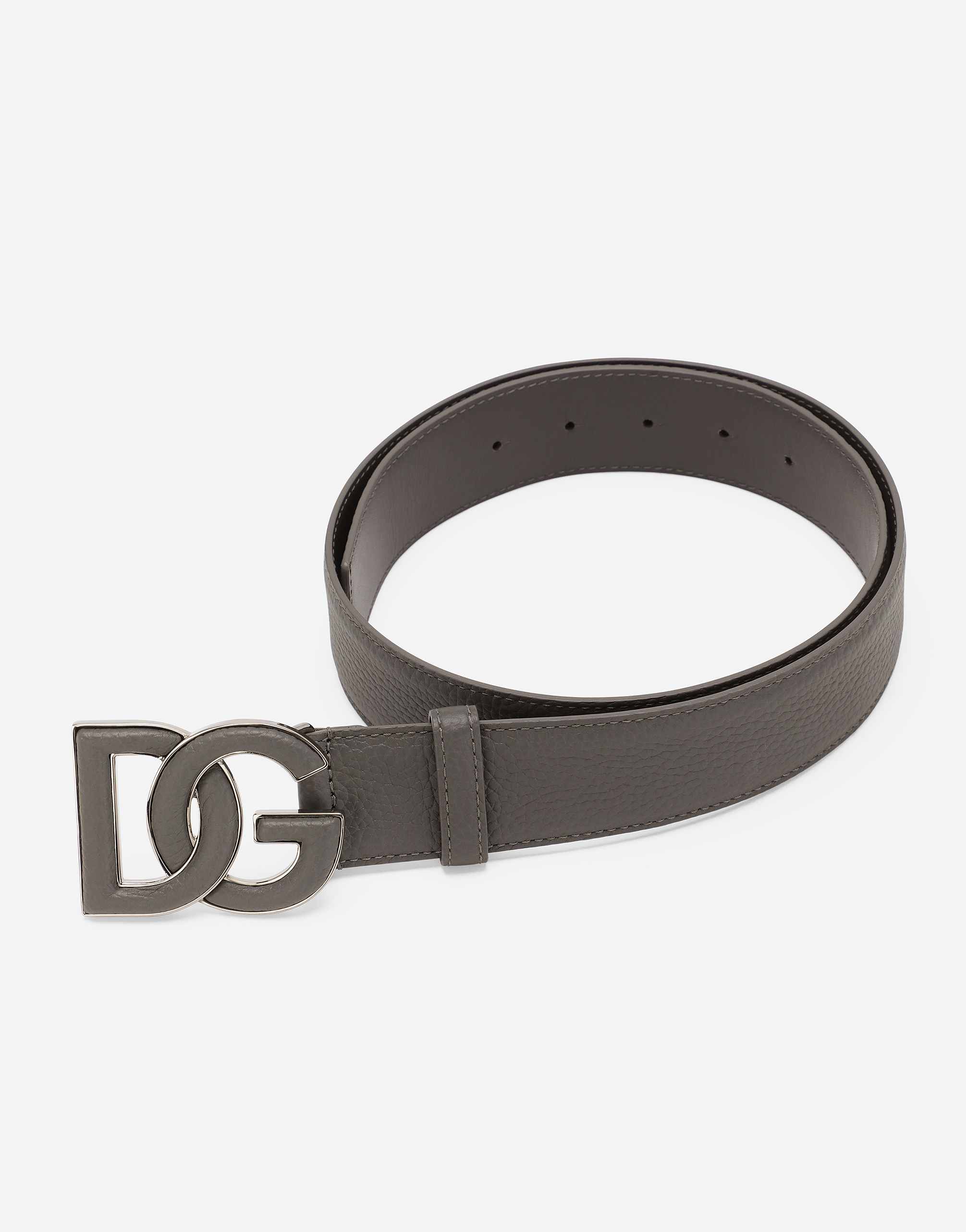 Dolce & Gabbana Logo-buckle Leather Belt In グレー