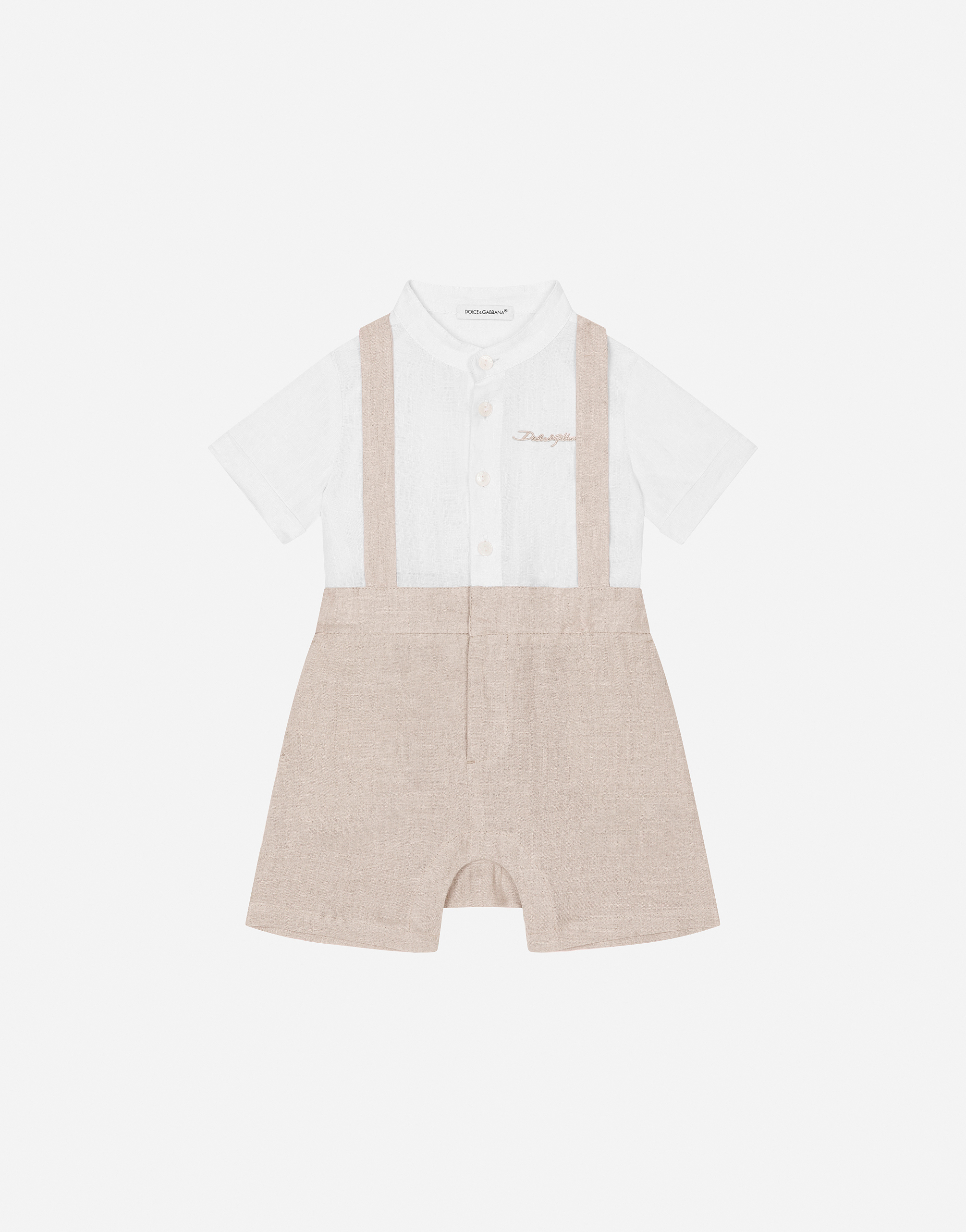 Linen onesie with straps and Dolce&Gabbana logo