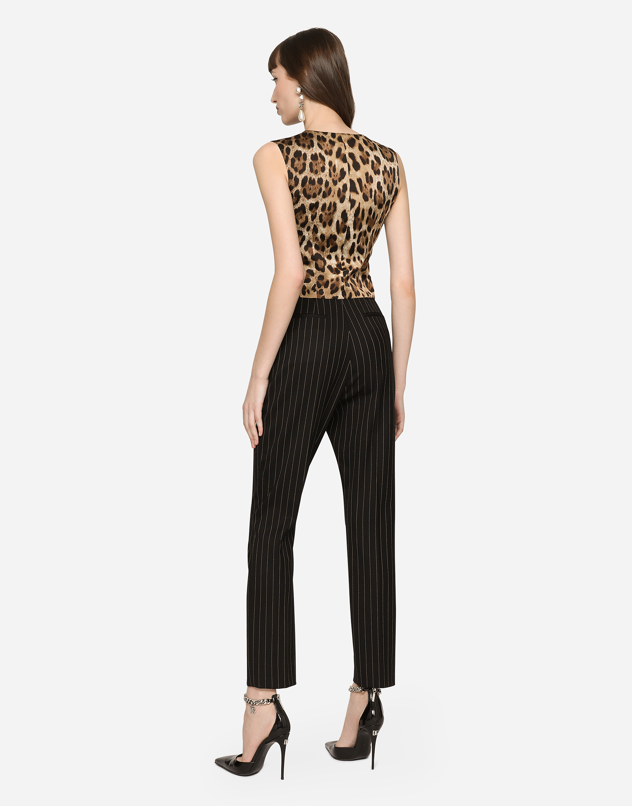 Shop Dolce & Gabbana High-waisted Pinstripe Twill Pants In Multicolor