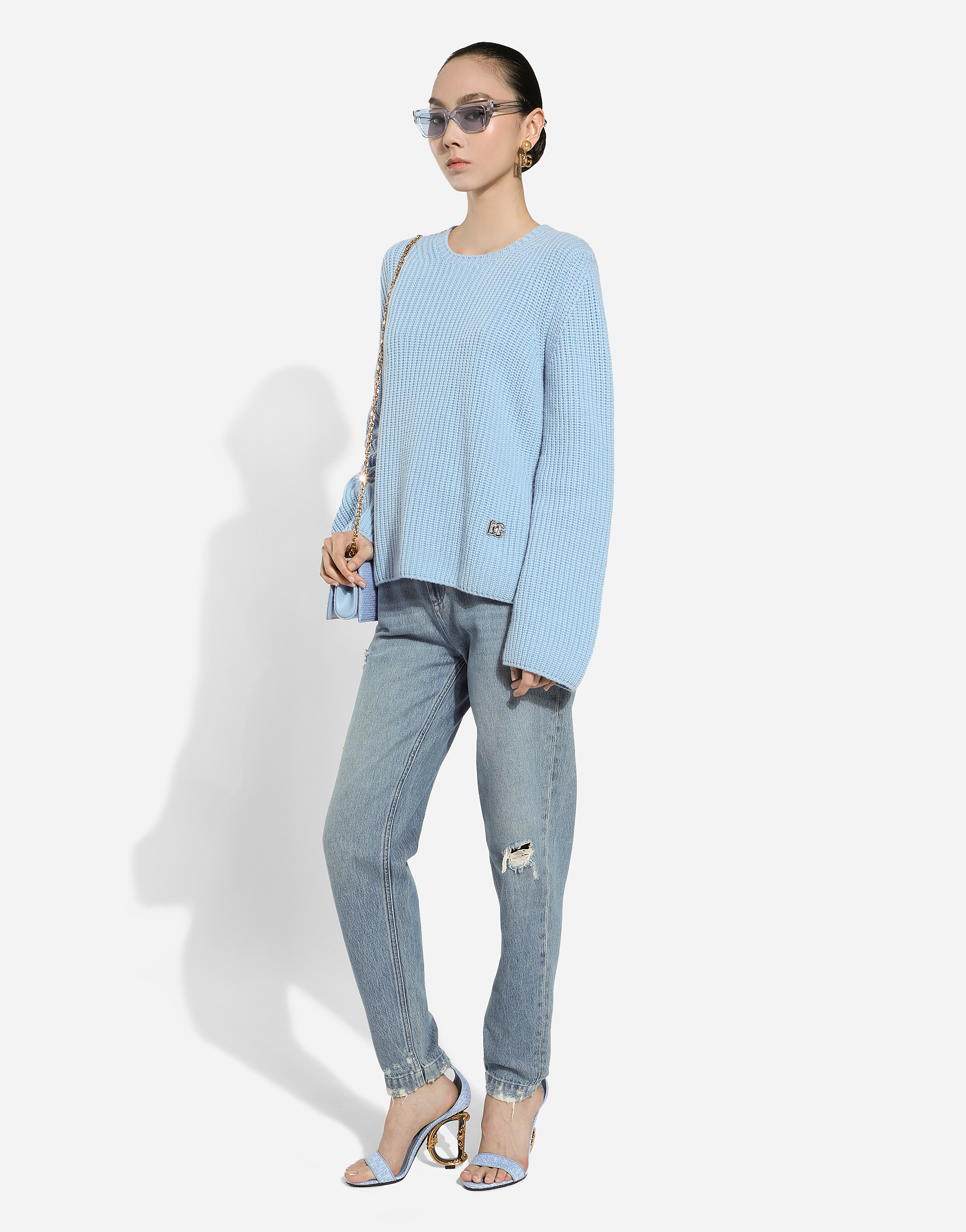 Dolce & Gabbana 'amber' Light Blue Jeans With Rips In Cotton Denim Woman In マルチカラー
