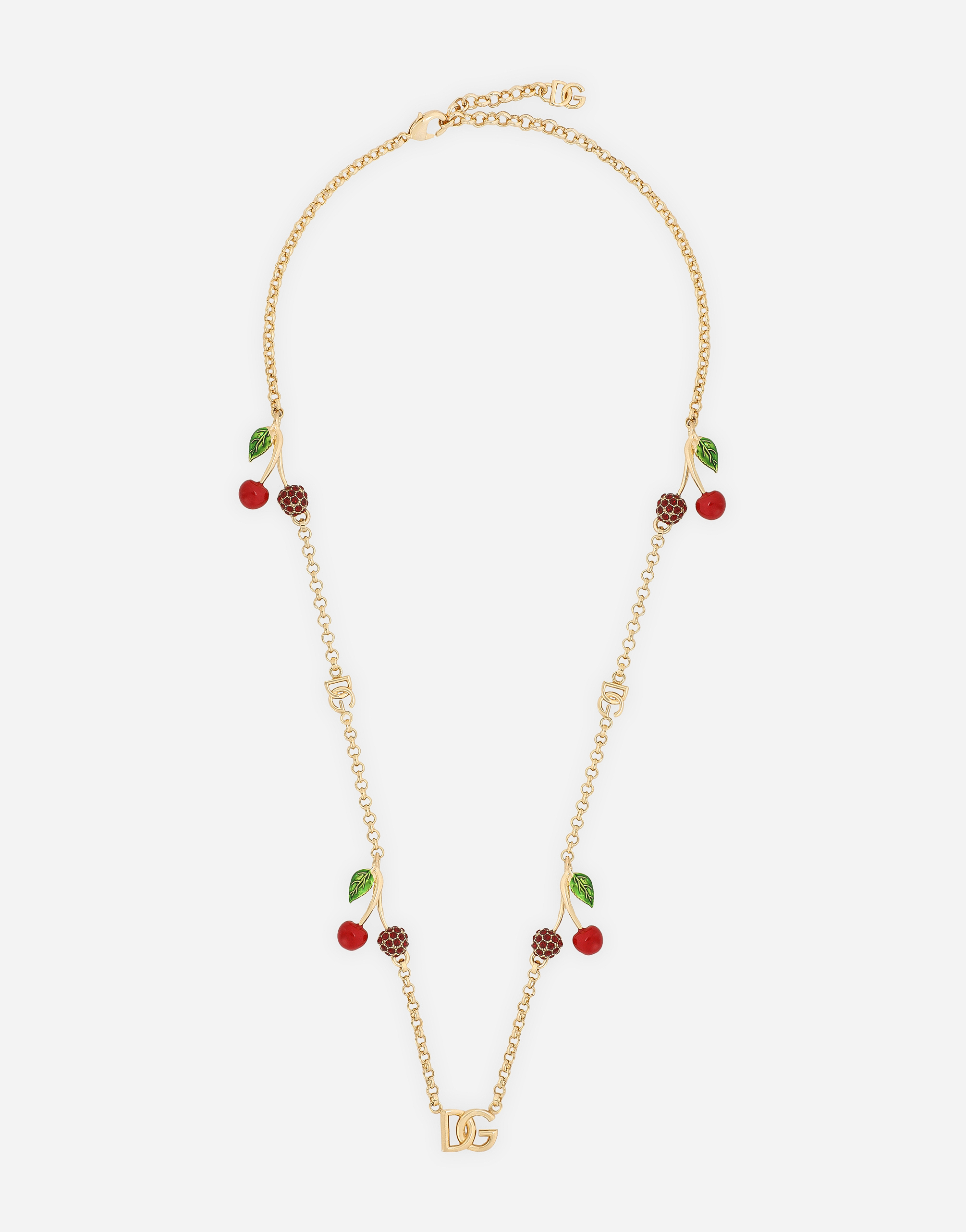 Shop Dolce & Gabbana Necklace With Dg Logo And Cherry Charms In Gold