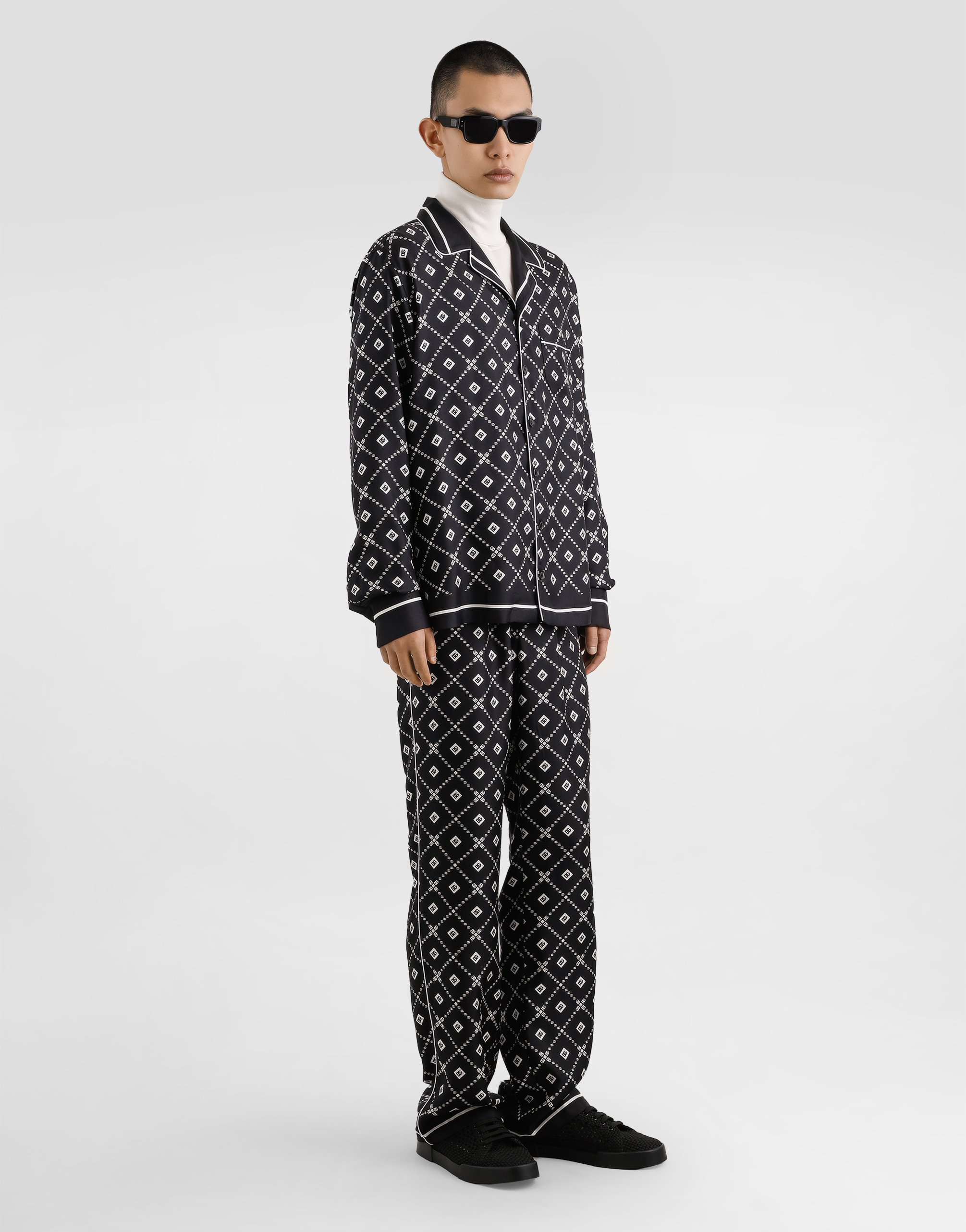 Dolce & Gabbana Printed Twill Trousers In Black