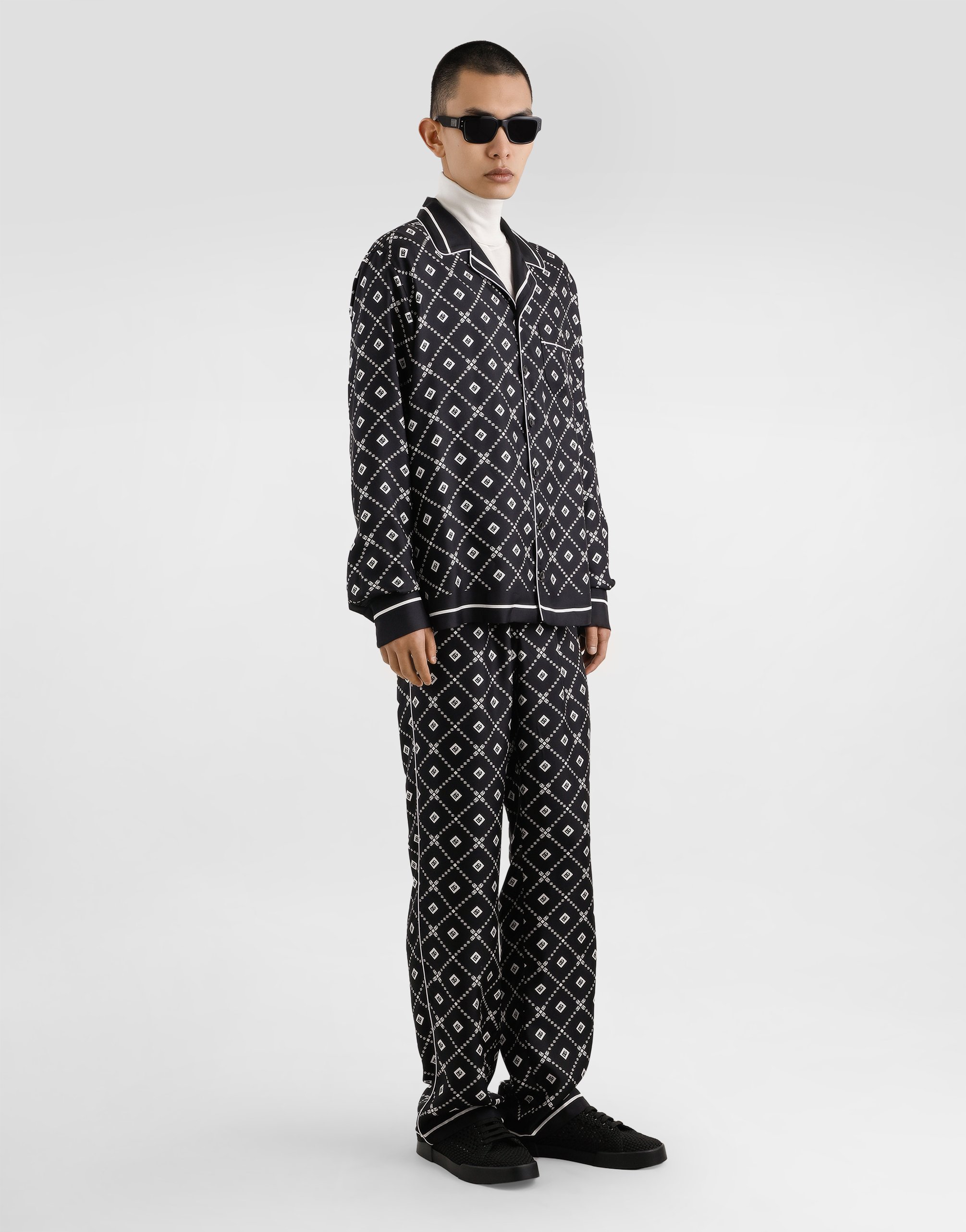 Dolce & Gabbana Printed Twill Trousers In Black