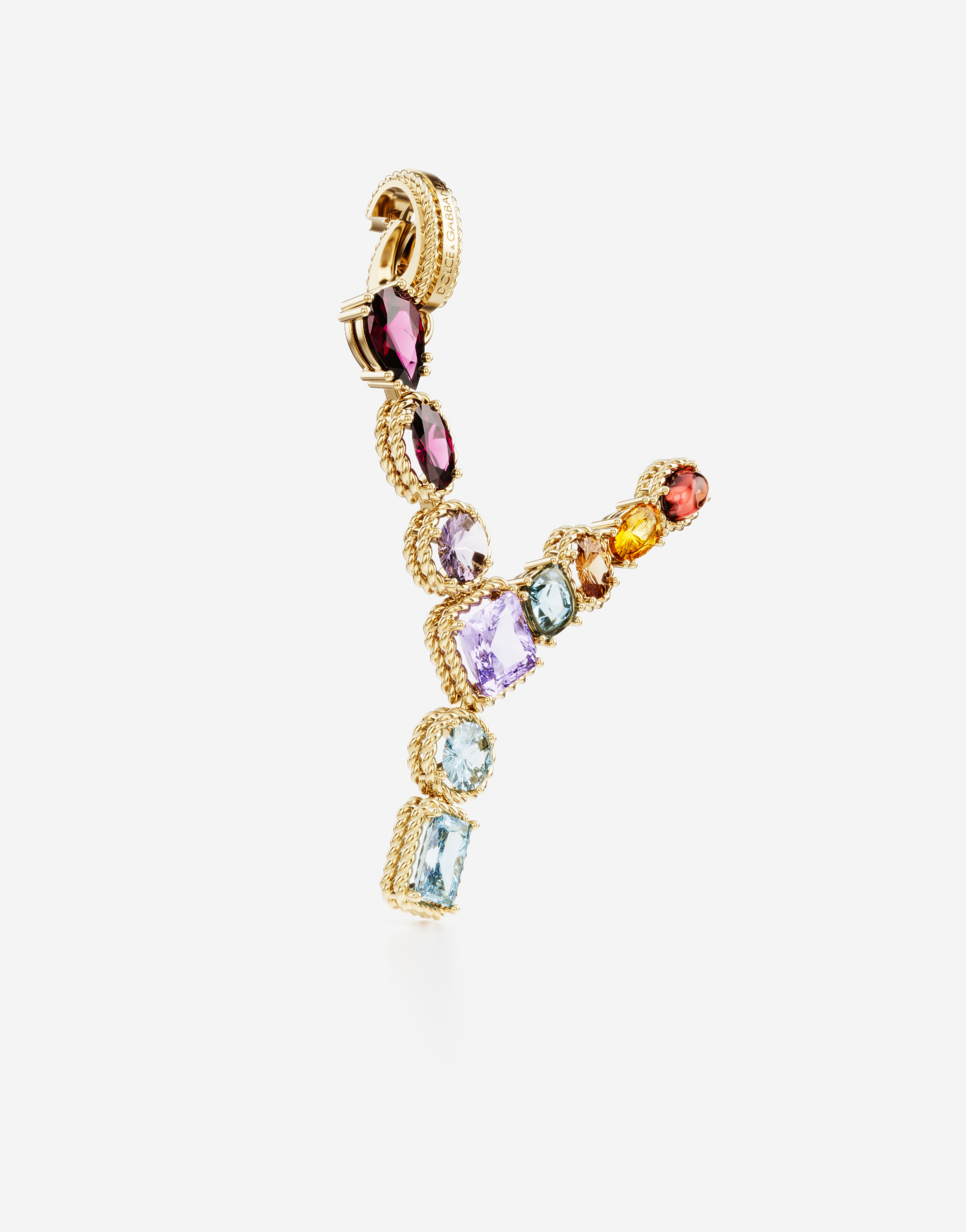 Dolce & Gabbana Rainbow Alphabet Y 18 Kt Yellow Gold Charm With Multicolor Fine Gems Gold Female Onesize In Gold