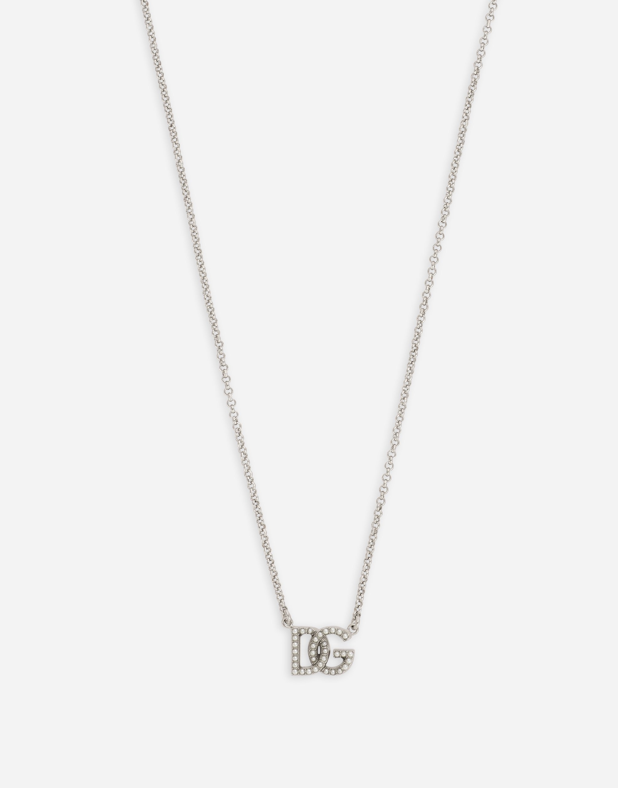 Shop Dolce & Gabbana Chain Necklace With Dg Logo In Silver