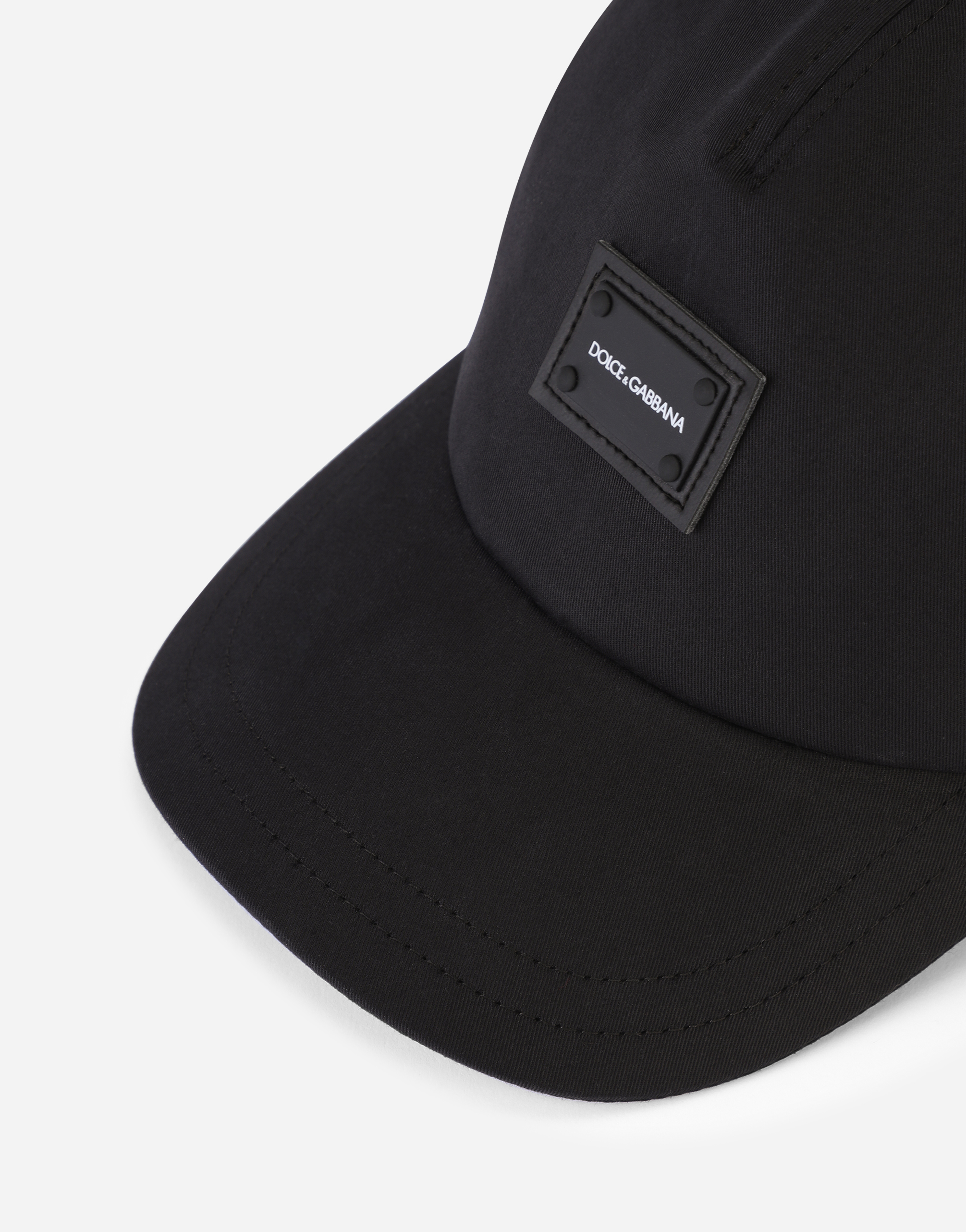 Dolce & Gabbana Gabardine Baseball Cap With Plate In Black