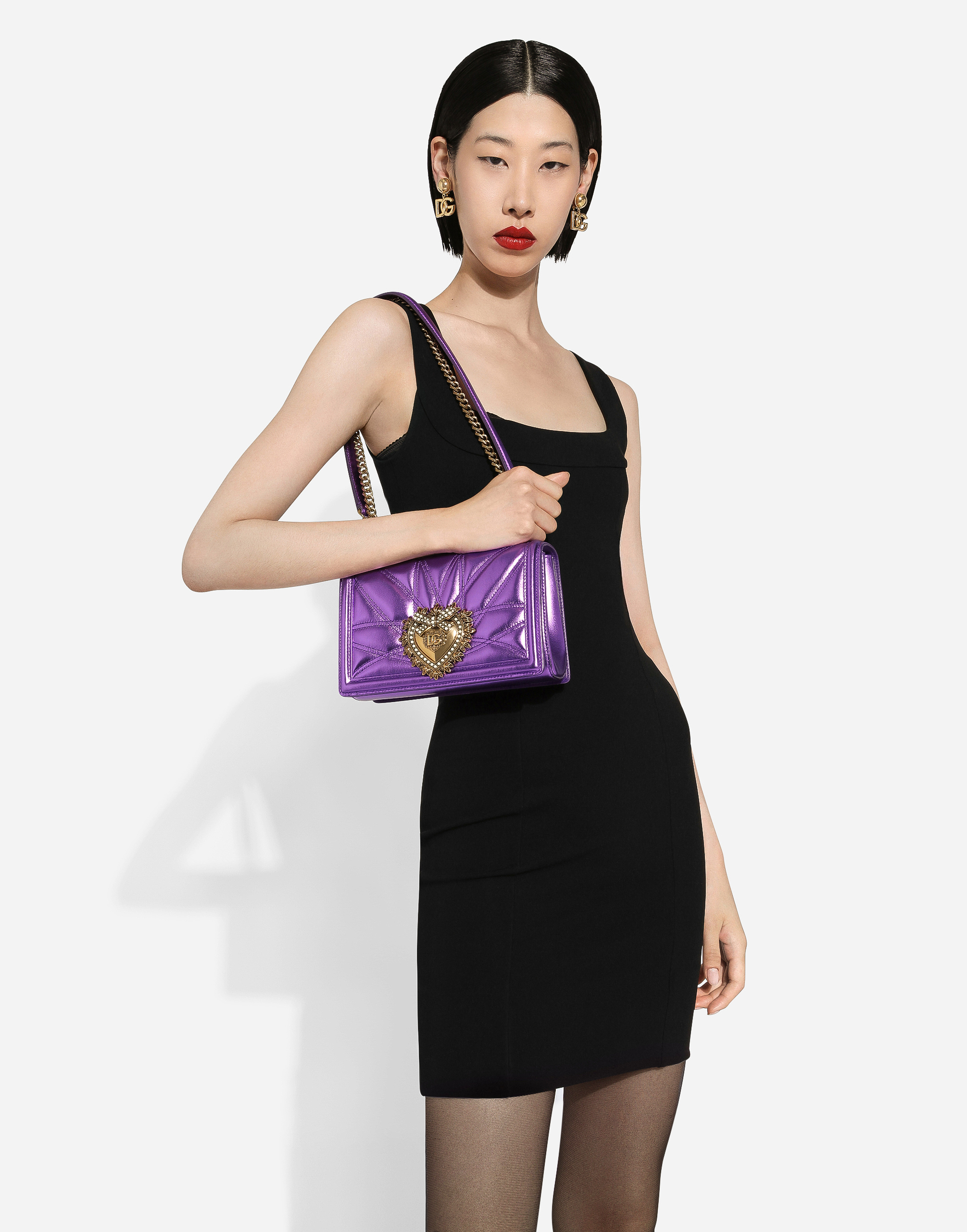  Dolce & Gabbana Schultertasche Devotion Mittelgroß - Frau Schulter- Und Umhängetaschen Violett Leder Onesize 