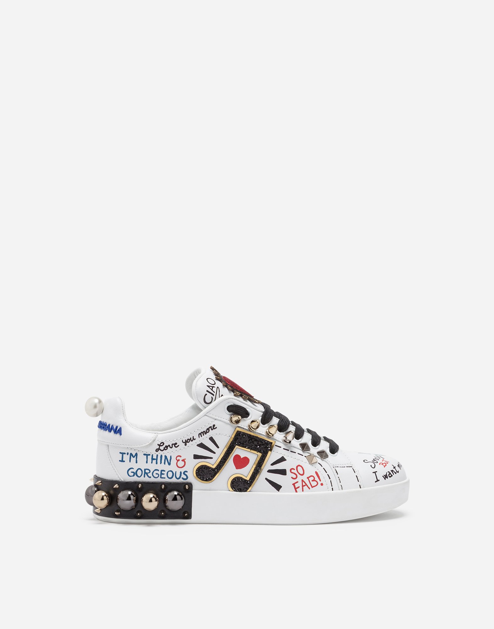 Printed Leather Sneakers With Appliqué 