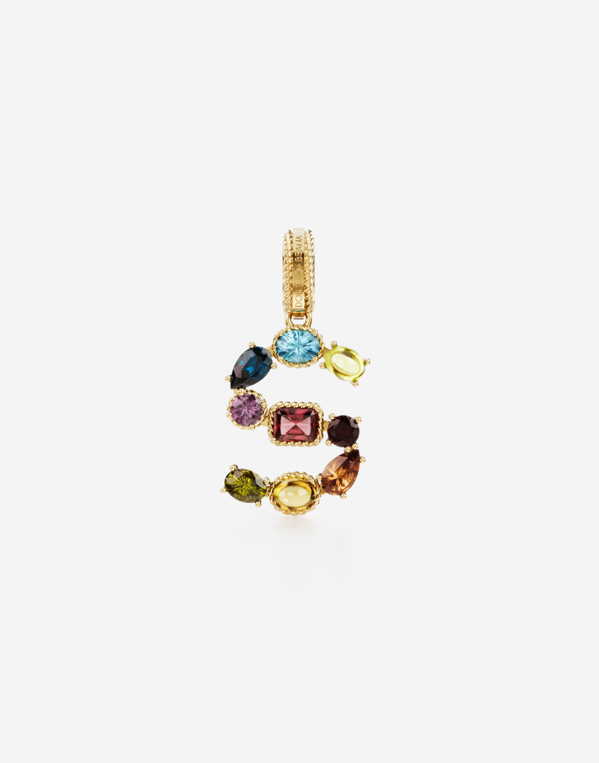 Dolce & Gabbana Rainbow Alphabet S 18 Kt Yellow Gold Charm With Multicolor Fine Gems Gold Female Onesize