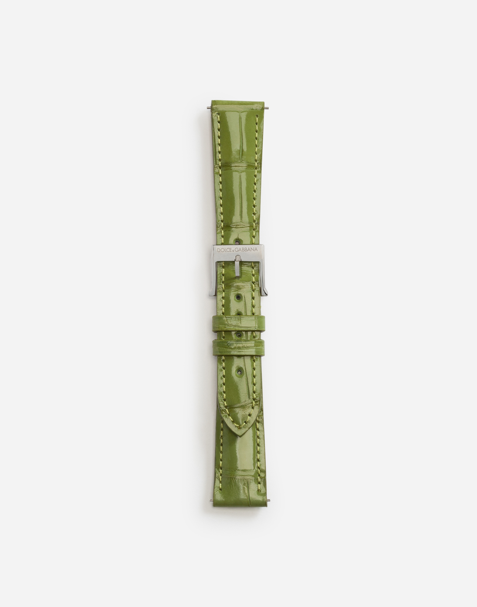 Dolce & Gabbana Alligator Strap With Buckle And Hook In Steel In Olive Green