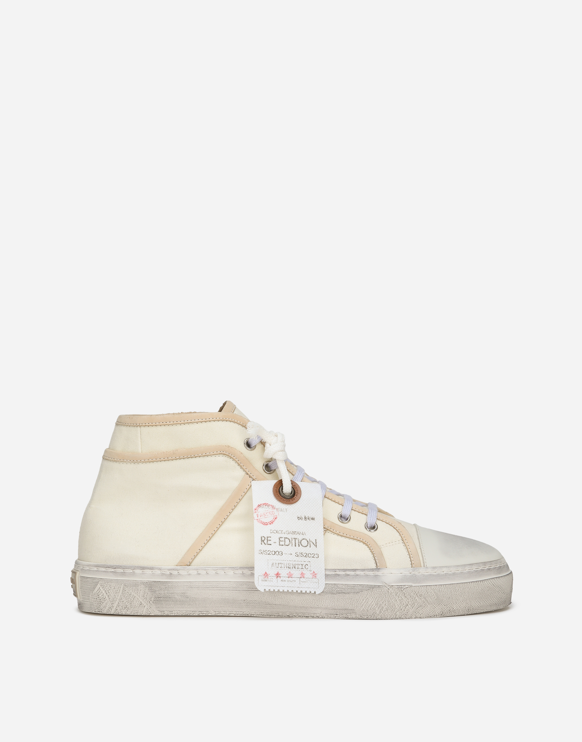 Dolce & Gabbana Fabric Vintage Mid-top Trainers In Beige Ivory