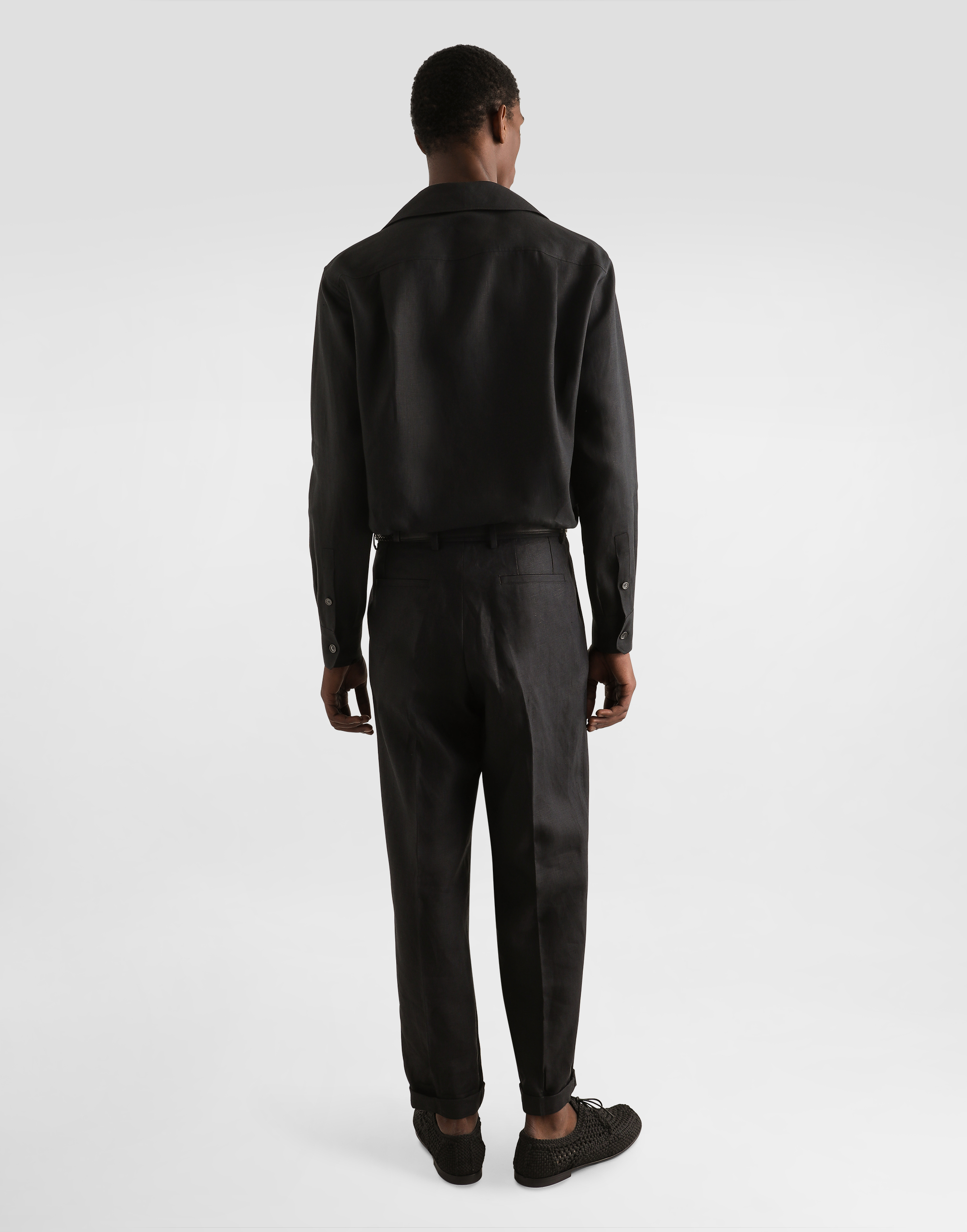 Dolce & Gabbana Three-button Linen Shirt In Black