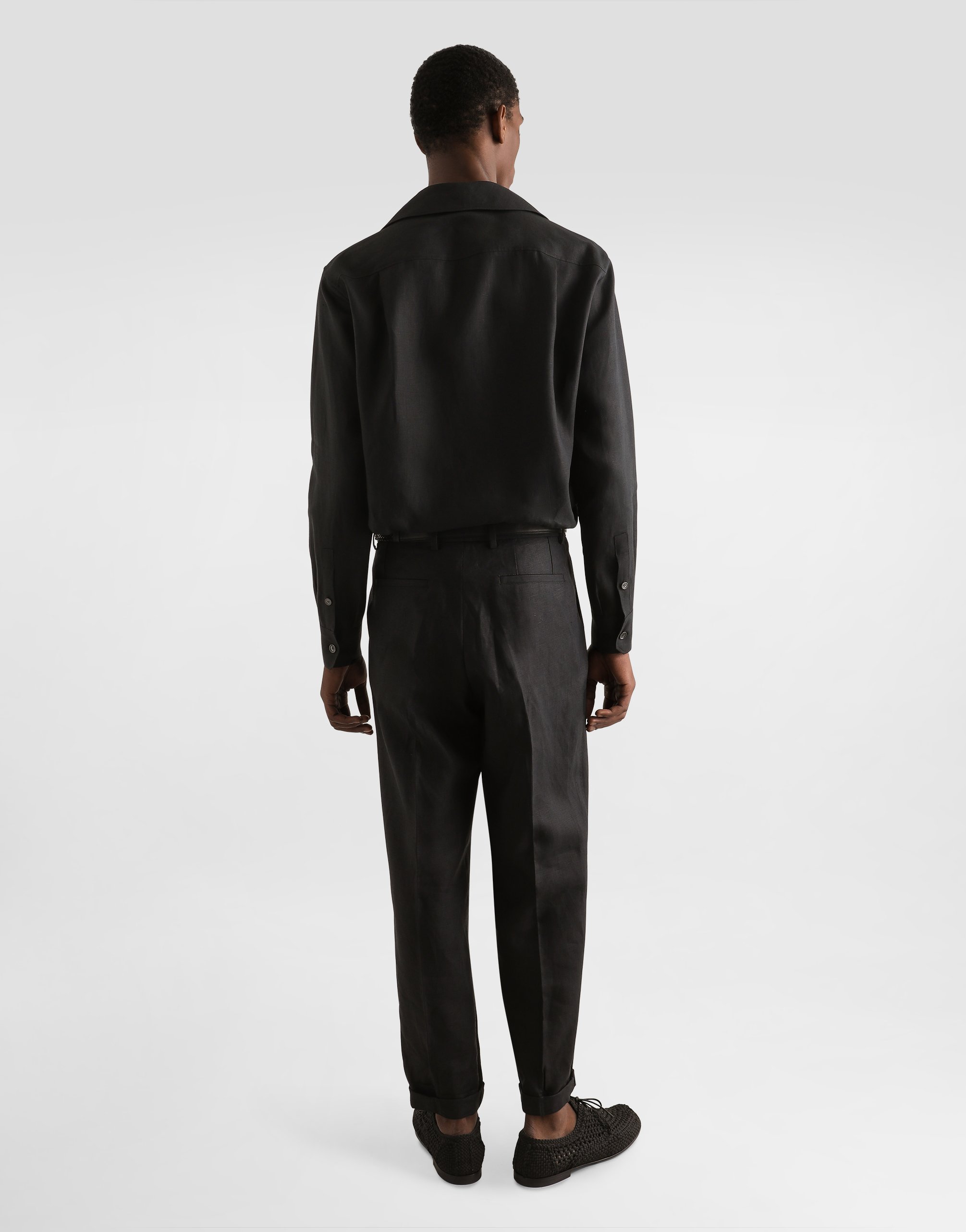 Dolce & Gabbana Three-button Linen Shirt In Black