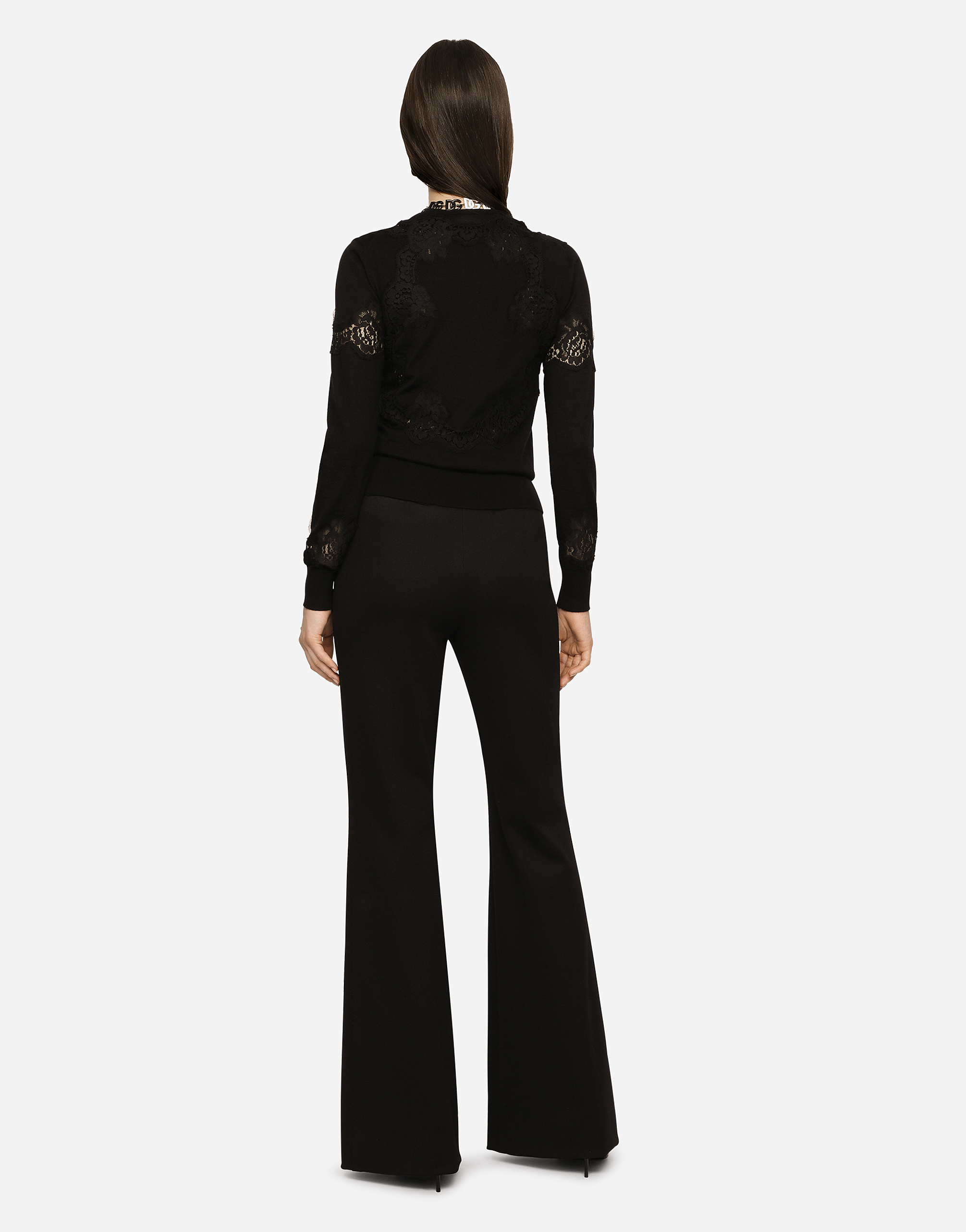 Dolce & Gabbana Lace-inserts Buttoned Cardigan In Black