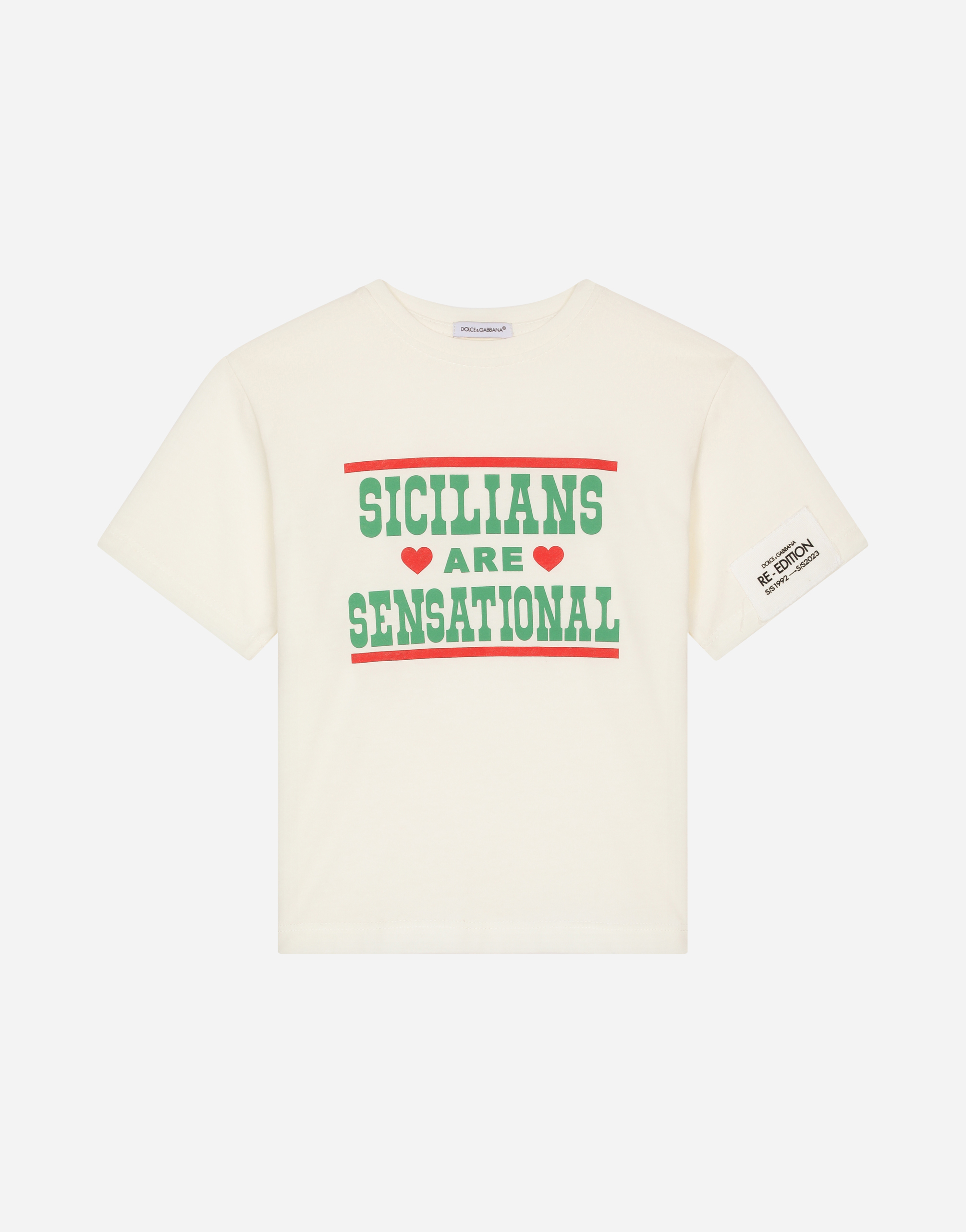 DOLCE & GABBANA JERSEY T-SHIRT WITH SICILIANS ARE SENSATIONAL PRINT