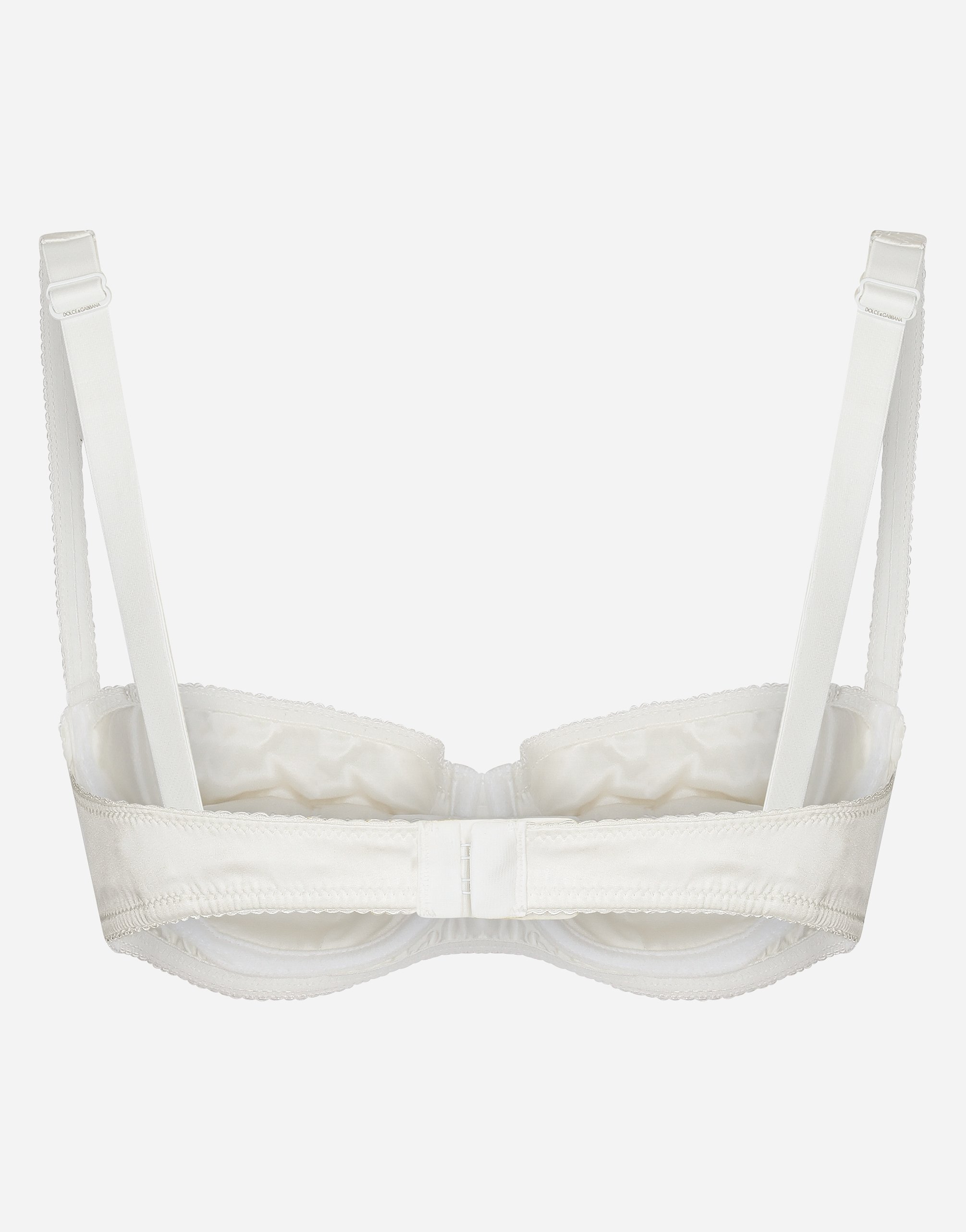 Semi-padded satin balconette bra with lace